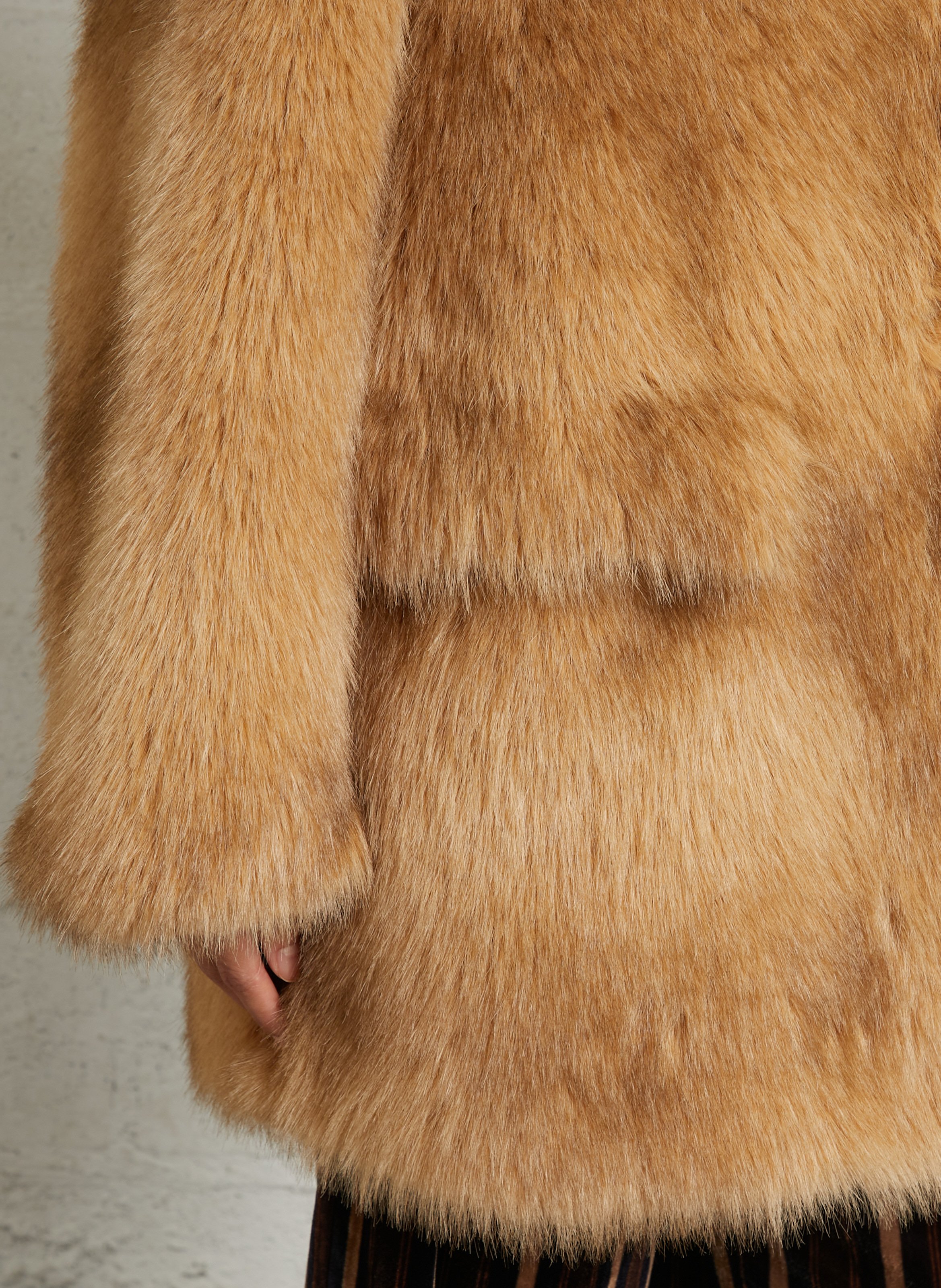 Manteau droit col tailleur en fourrure synthétique MES DEMOISELLES Beige