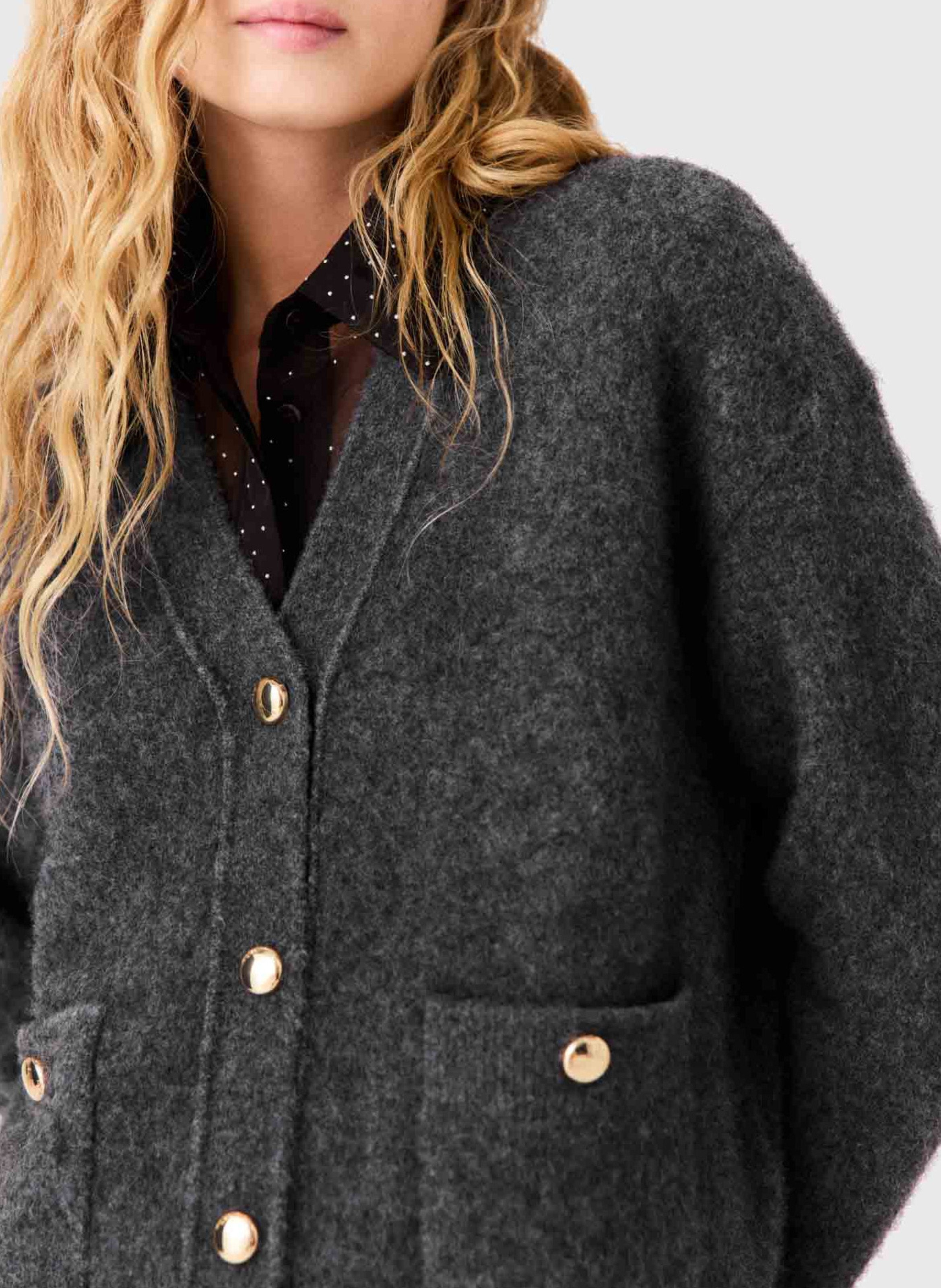 Cardigan with patch pockets in blended wool MAJE Grey