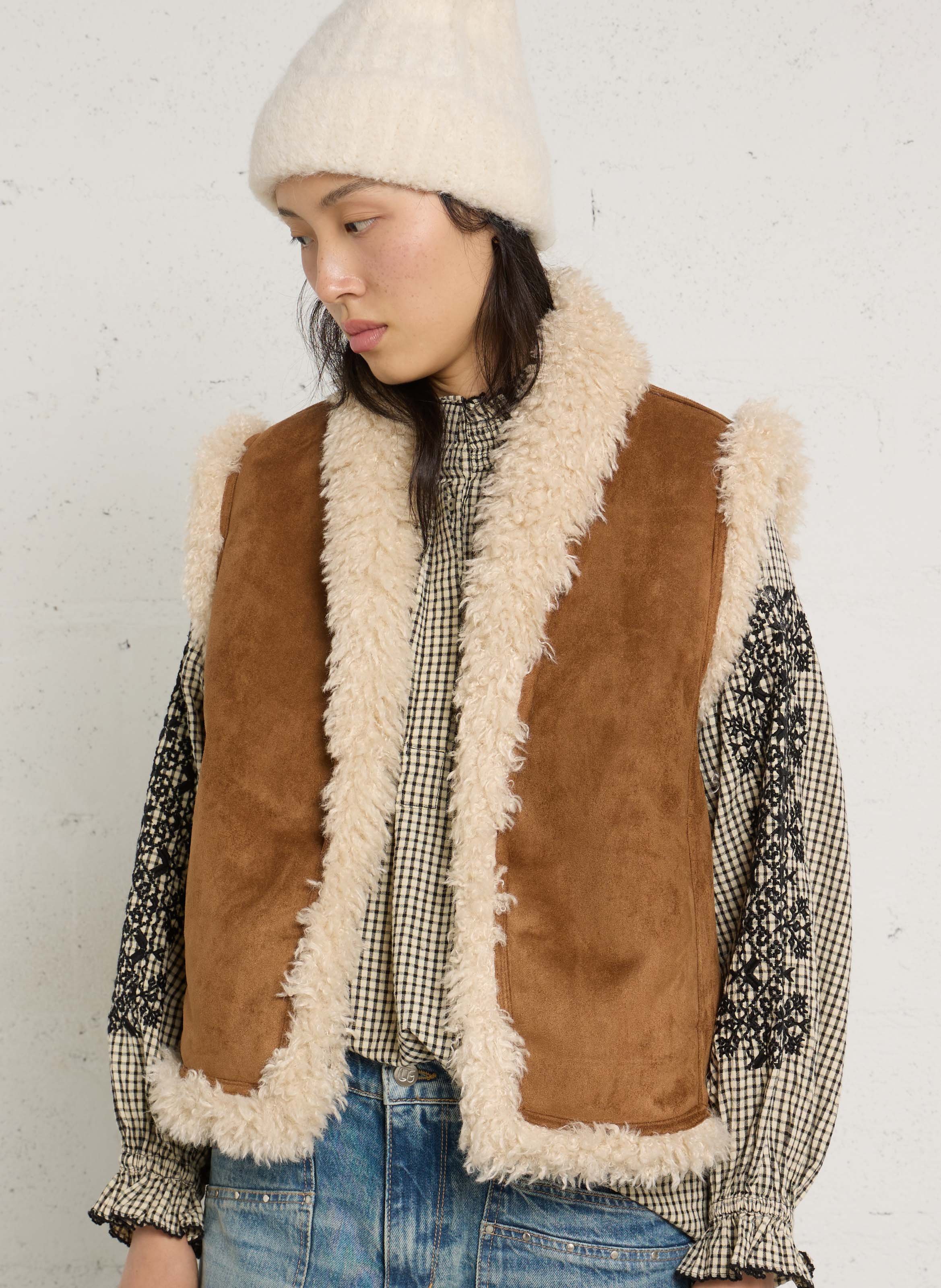 Manteau sans manches effet fourrure SUD EXPRESS Marron