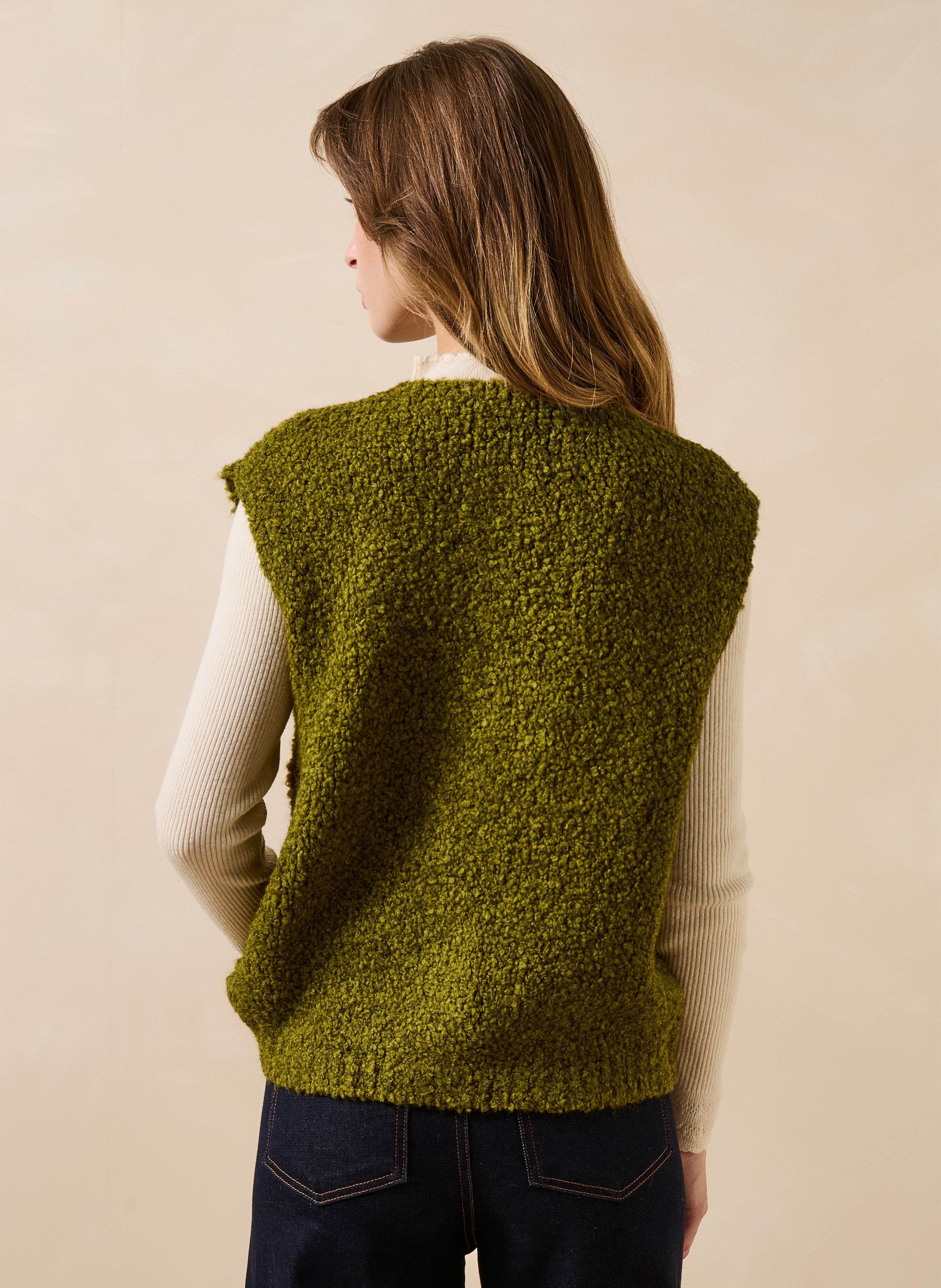Straight round-neck faux fur-effect cardigan LA FEE MARABOUTEE Green