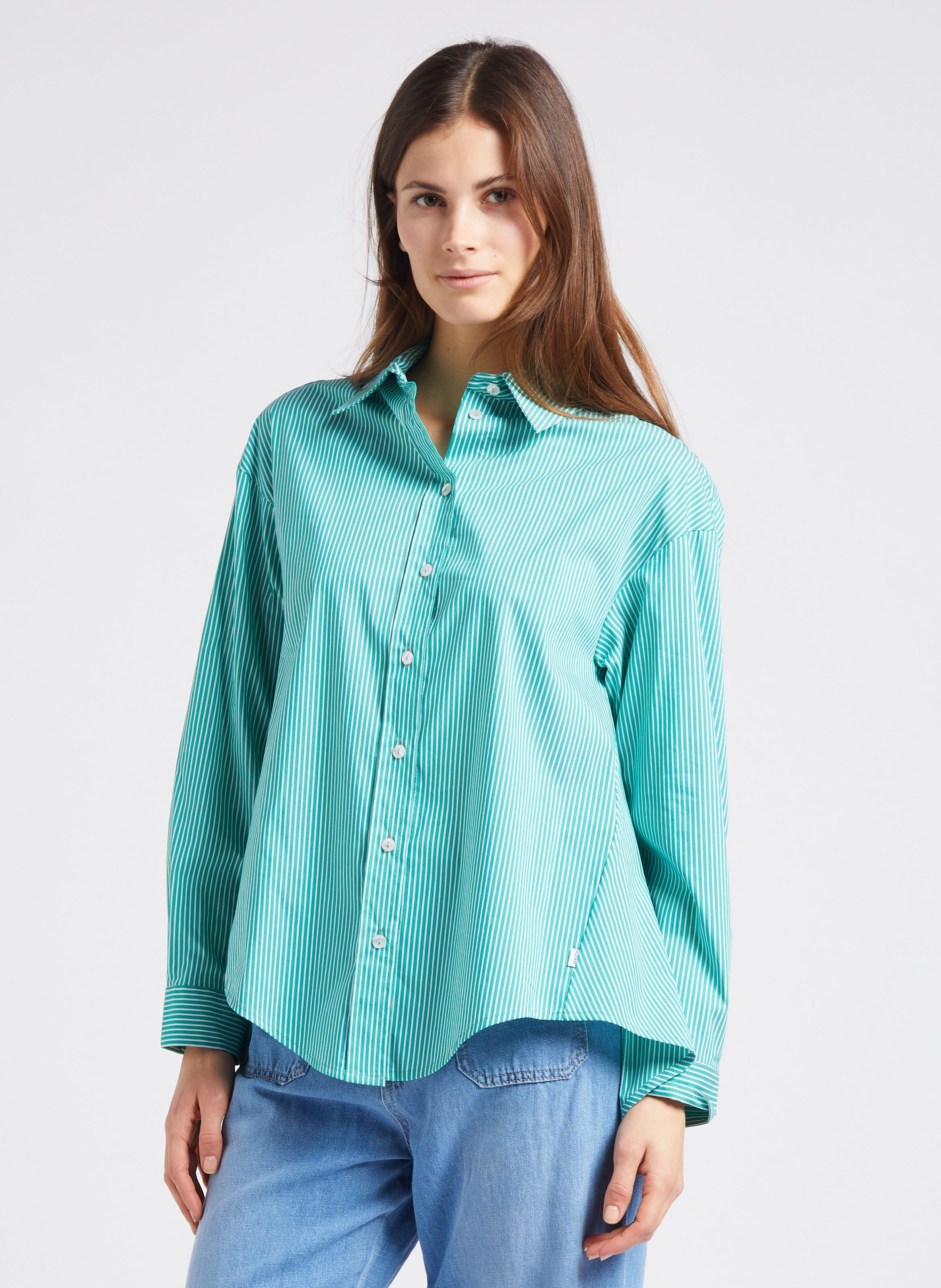 Blouse met klassieke kraag | katoenblend PLEASE Groen