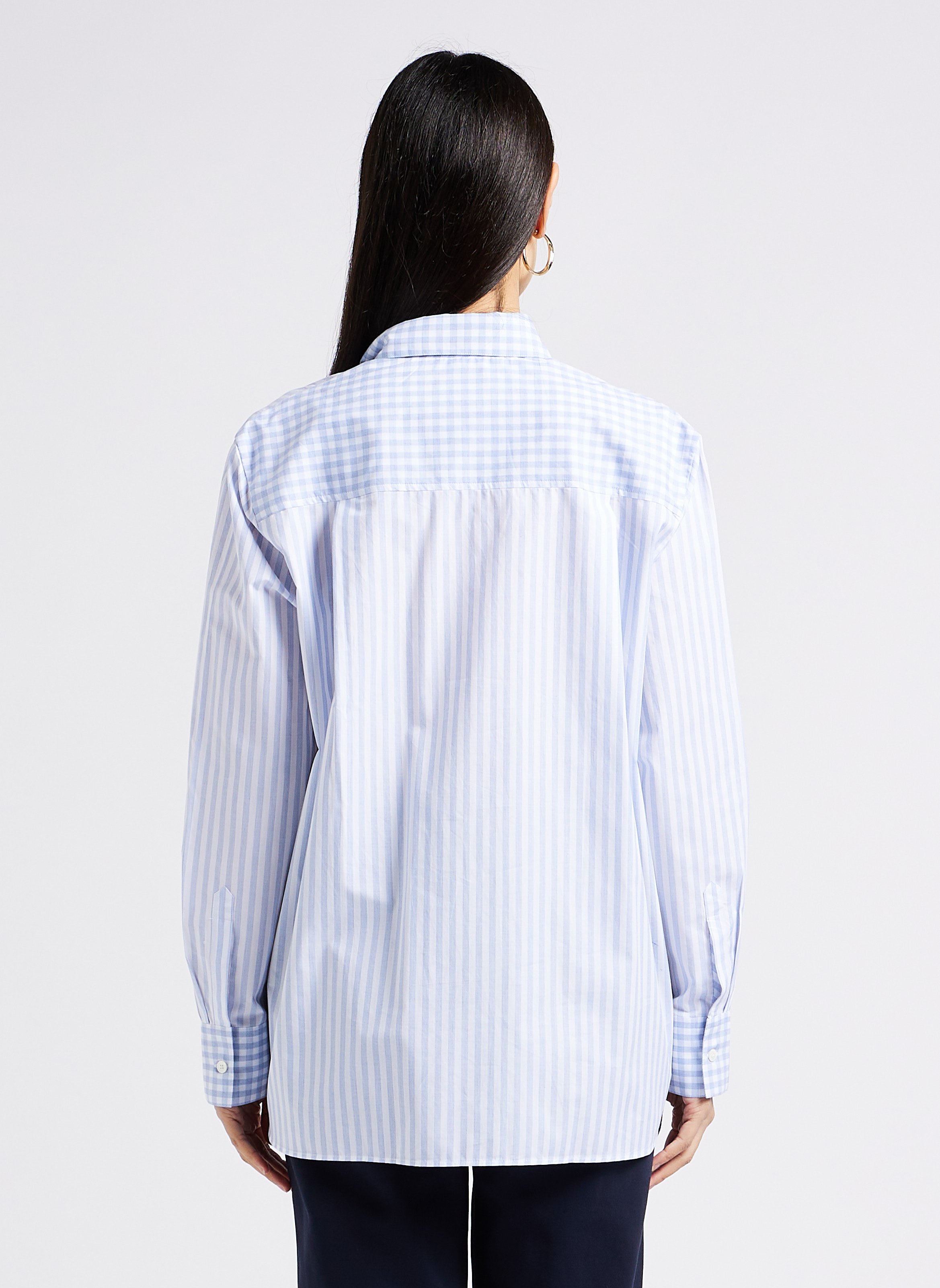 Loose-fit striped and check shirt with cutaway collar PAUL SMITH White