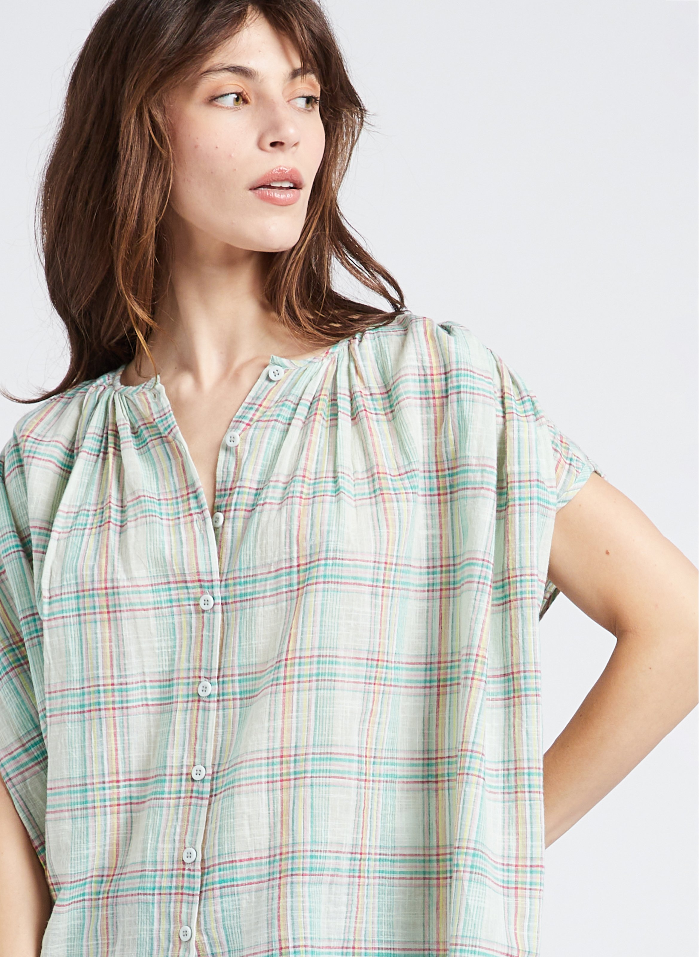 Loose-fit cotton shirt with round neck SWILDENS Blue