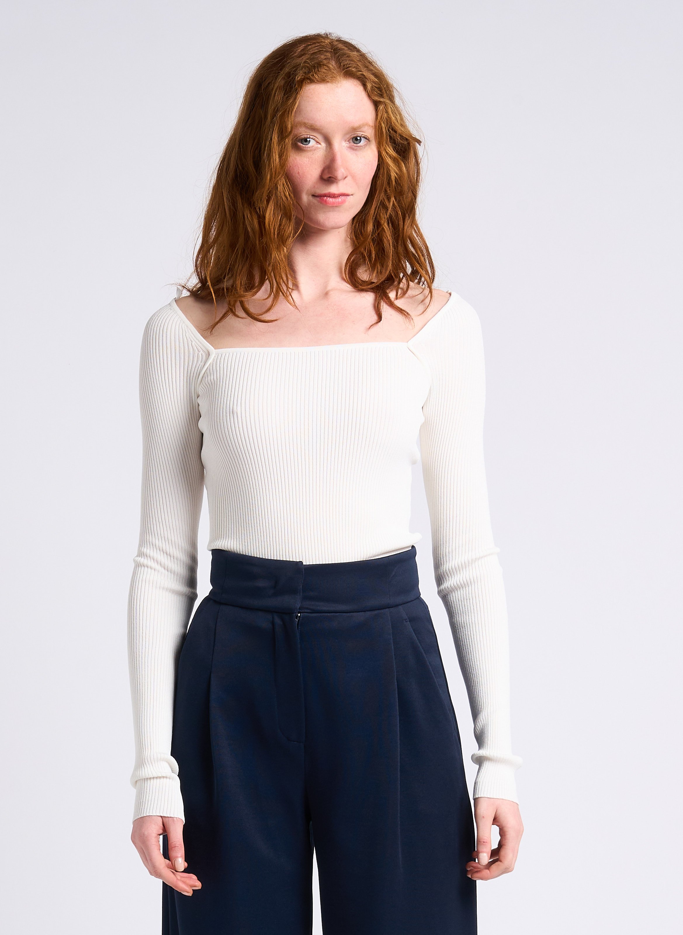 Ribbed top with roomy neckline MAX&Co. White