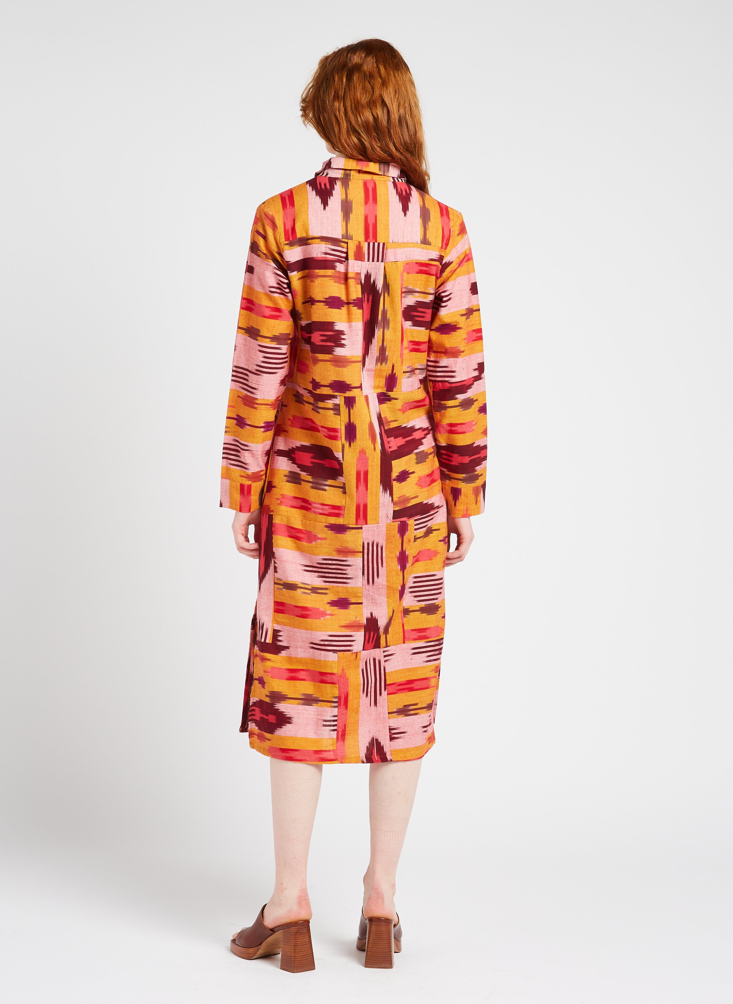 Midi shirt dress printed in cotton V DE VINSTER Yellow