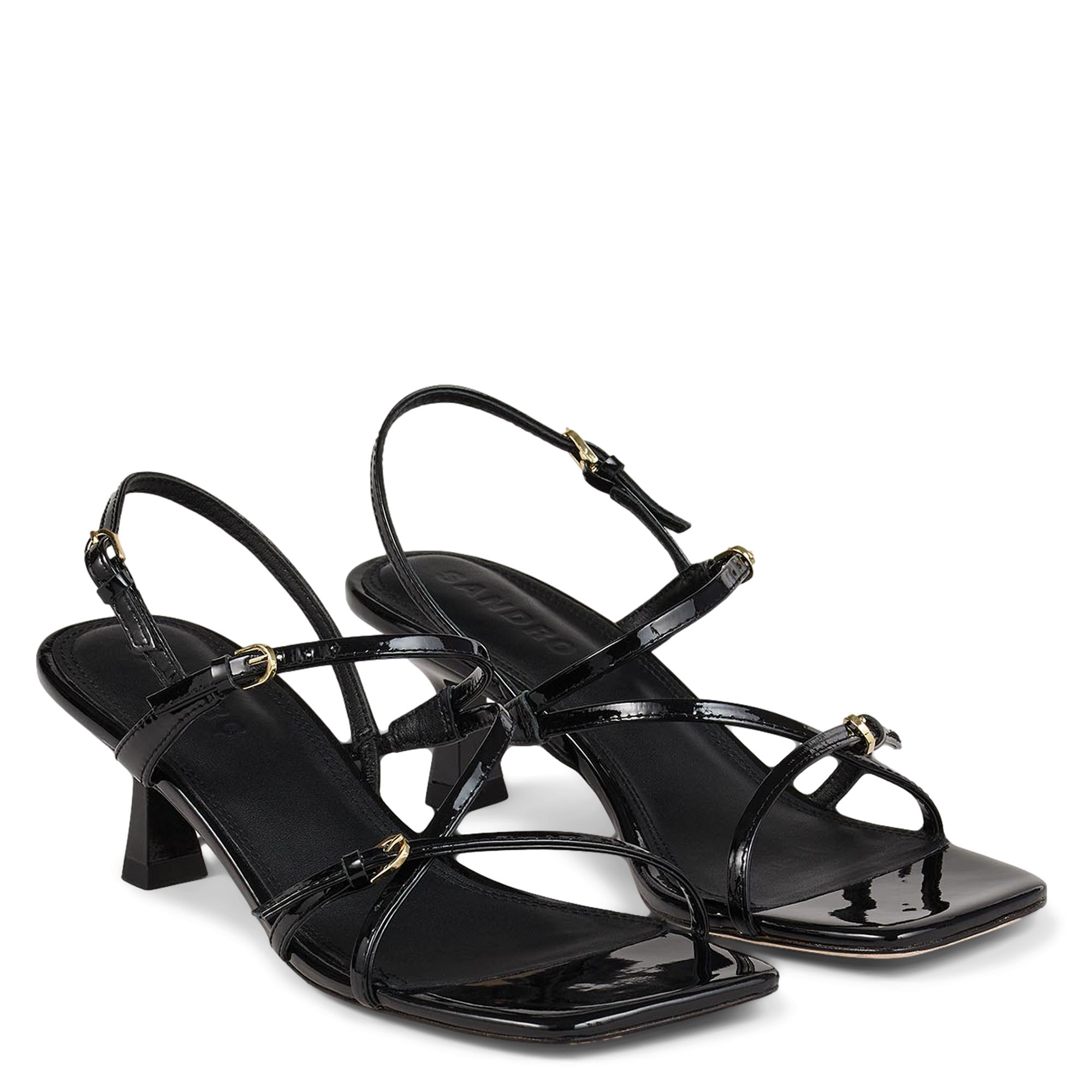 Sandales à talons en cuir vernis SANDRO Noir