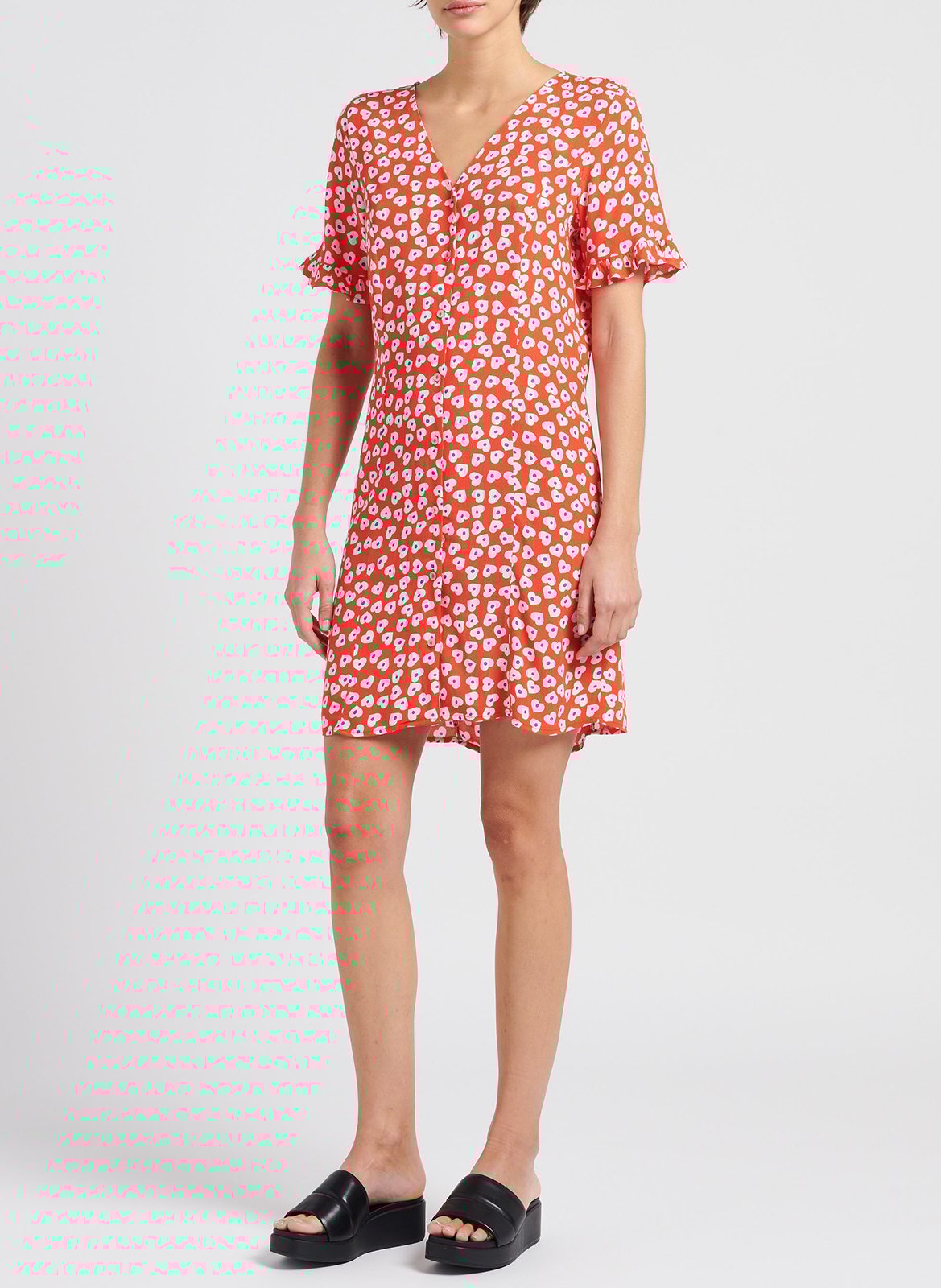 Printed viscose V-neck midi dress PIECES Red