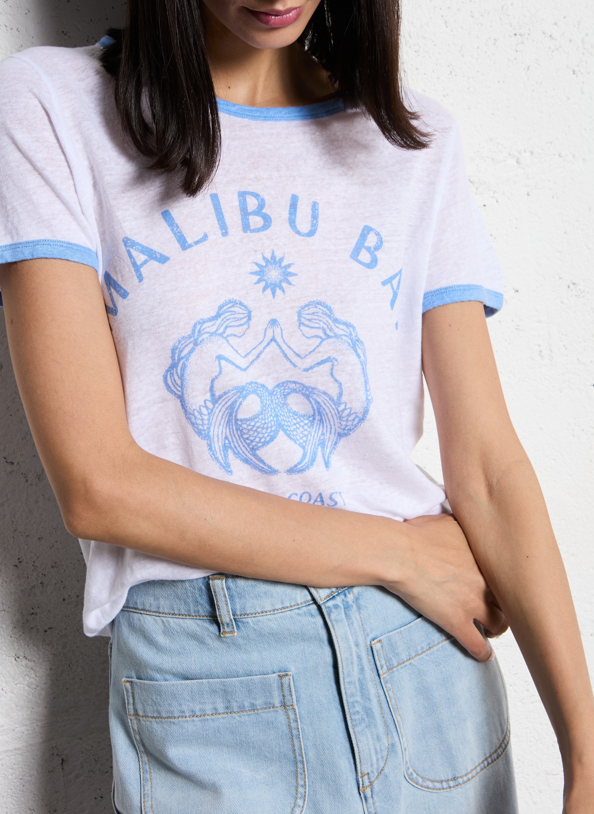 Straight-cut linen T-shirt with round neck HARTFORD White