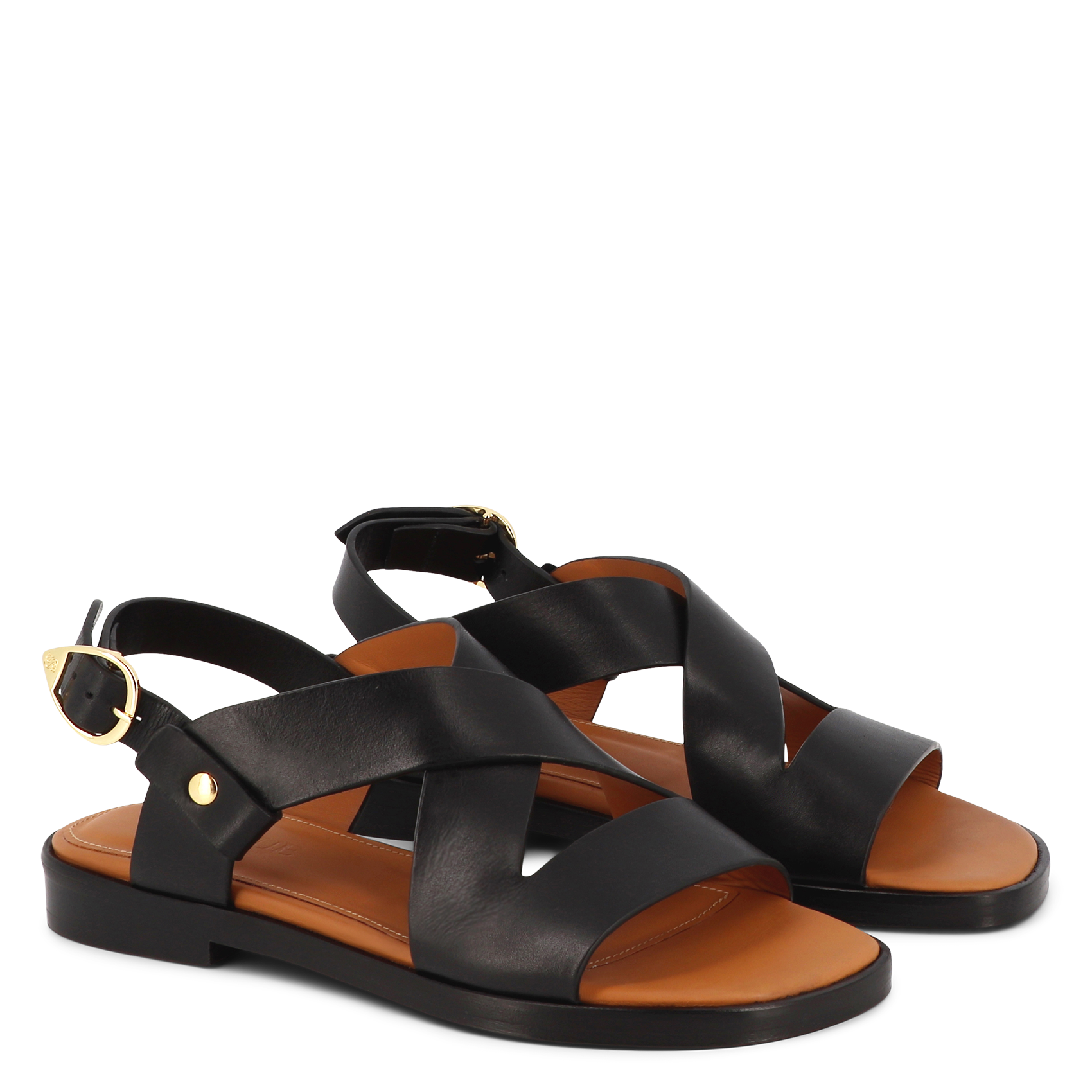 Sandales plates à brides croisées en cuir SOCQUE PARIS Noir