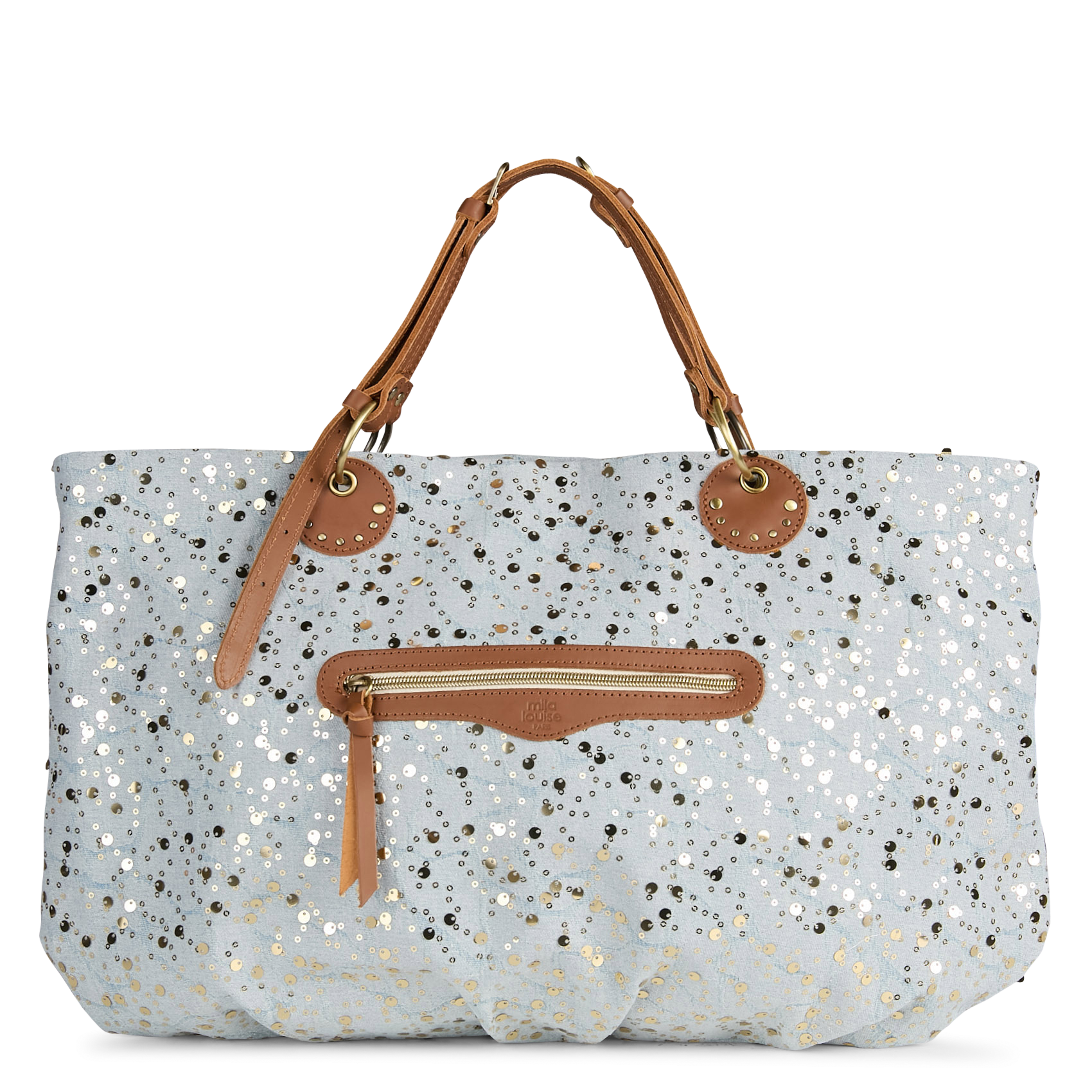 Denim Shopper mit Pailletten MILA LOUISE Beige