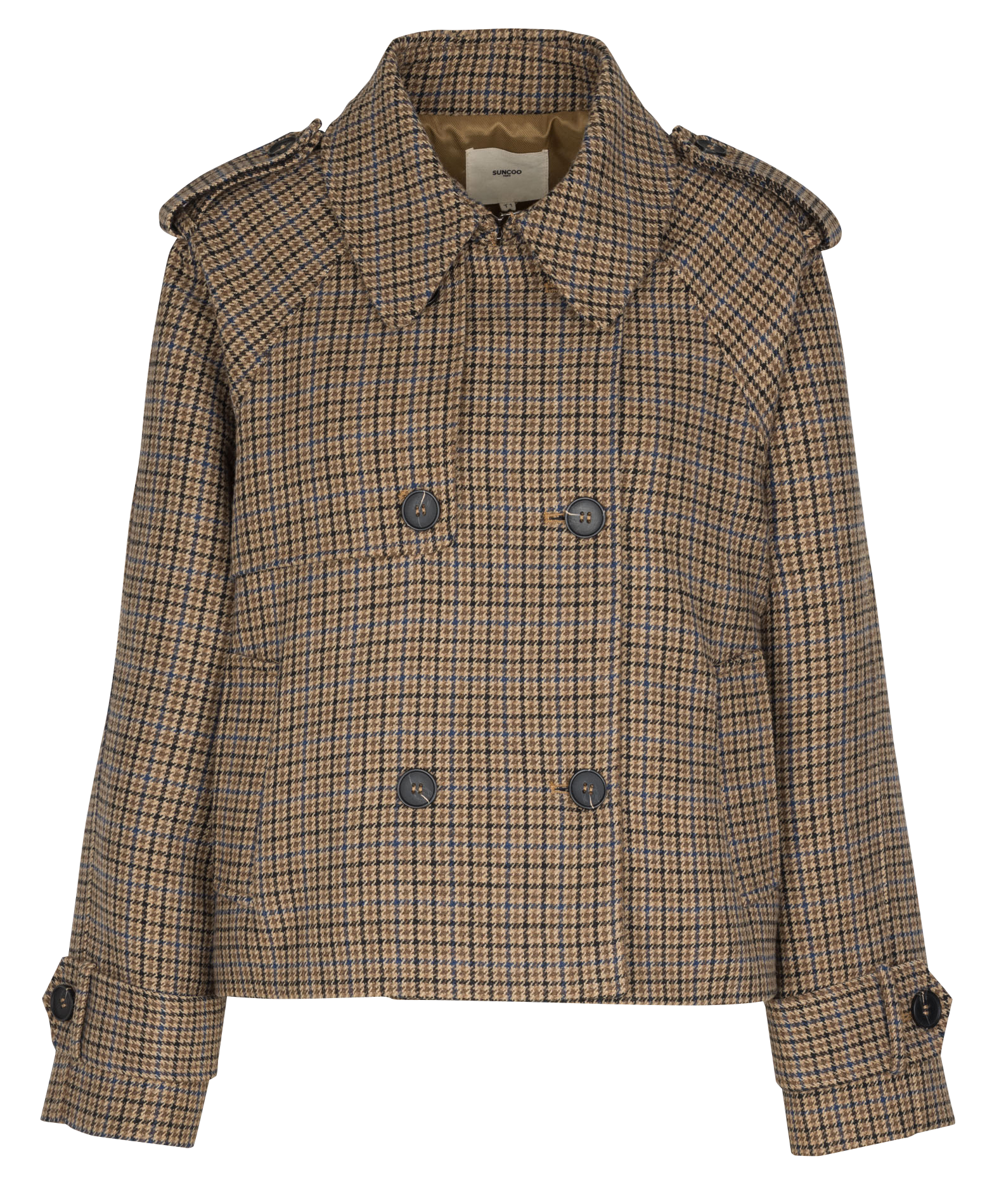 Manteau court boutonné à motifs SUNCOO Beige