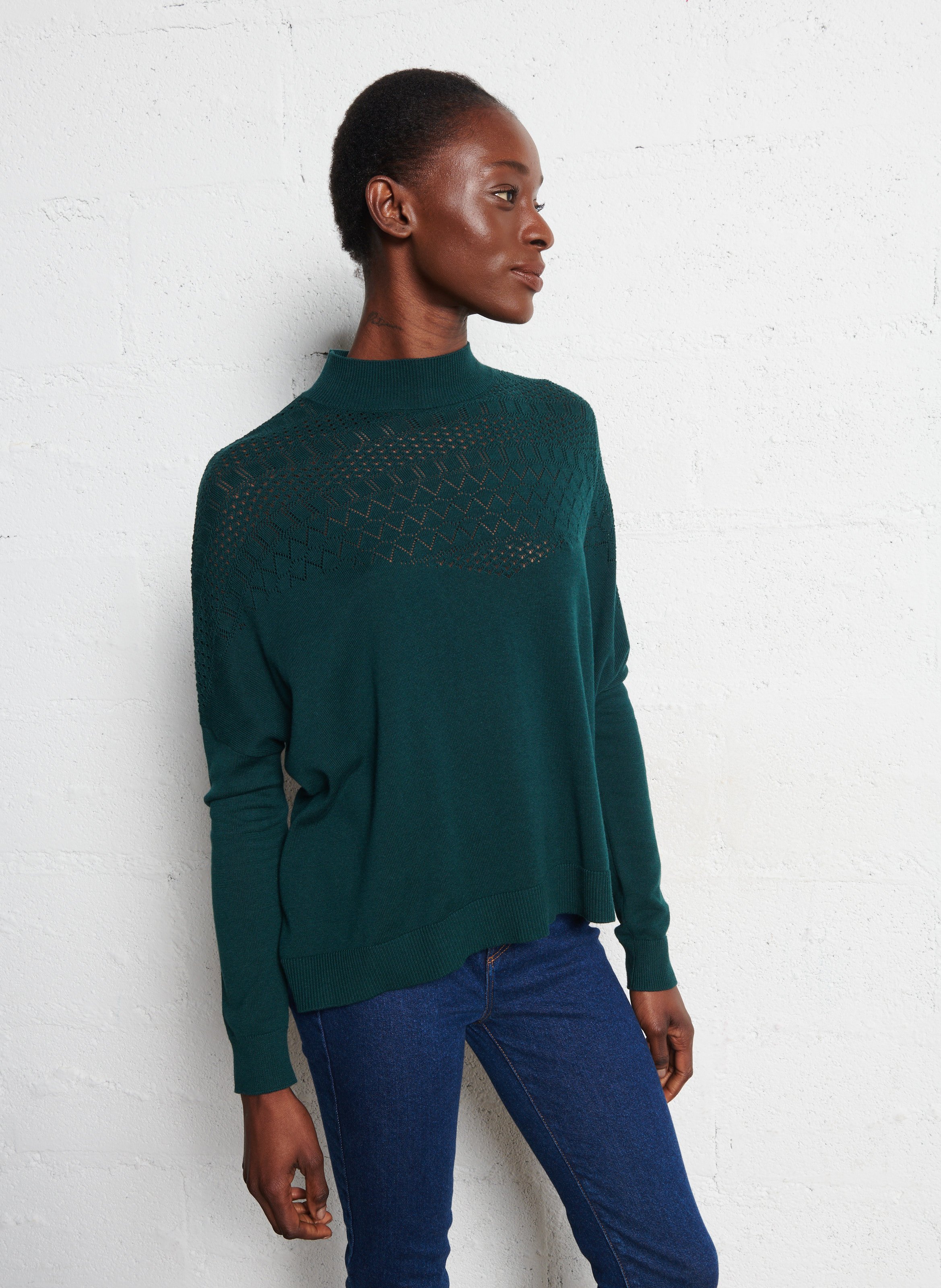 Long wool-blend knit cardigan I CODE Green