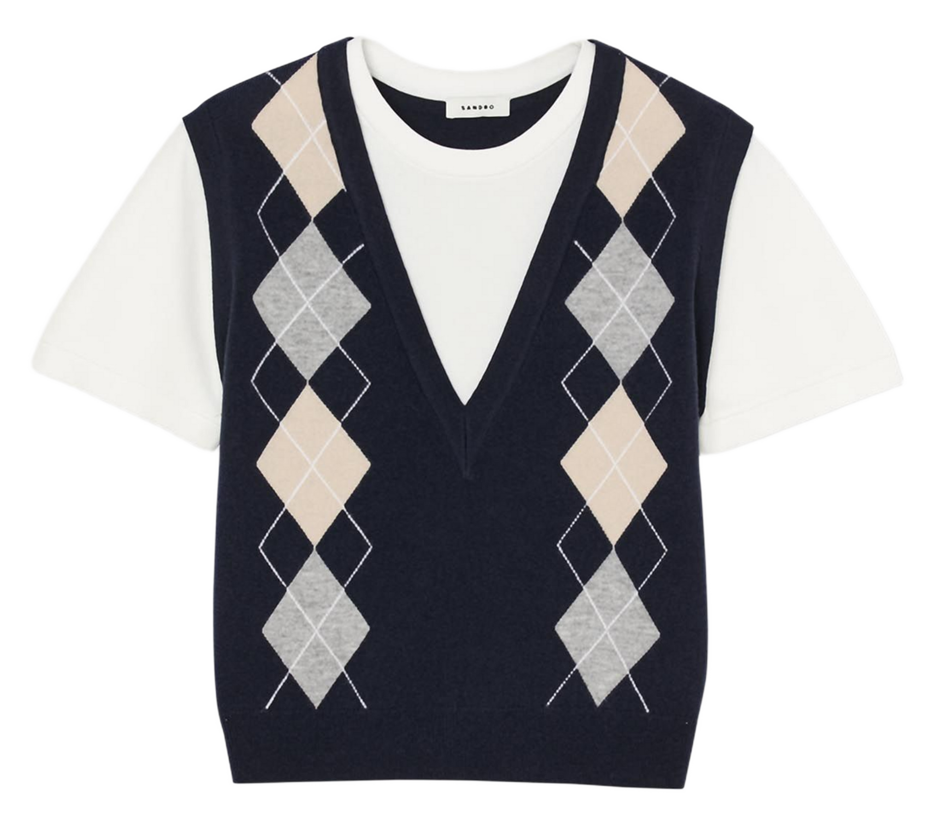 2-in-1 diamond pattern wool and cashmere sweater SANDRO Blue