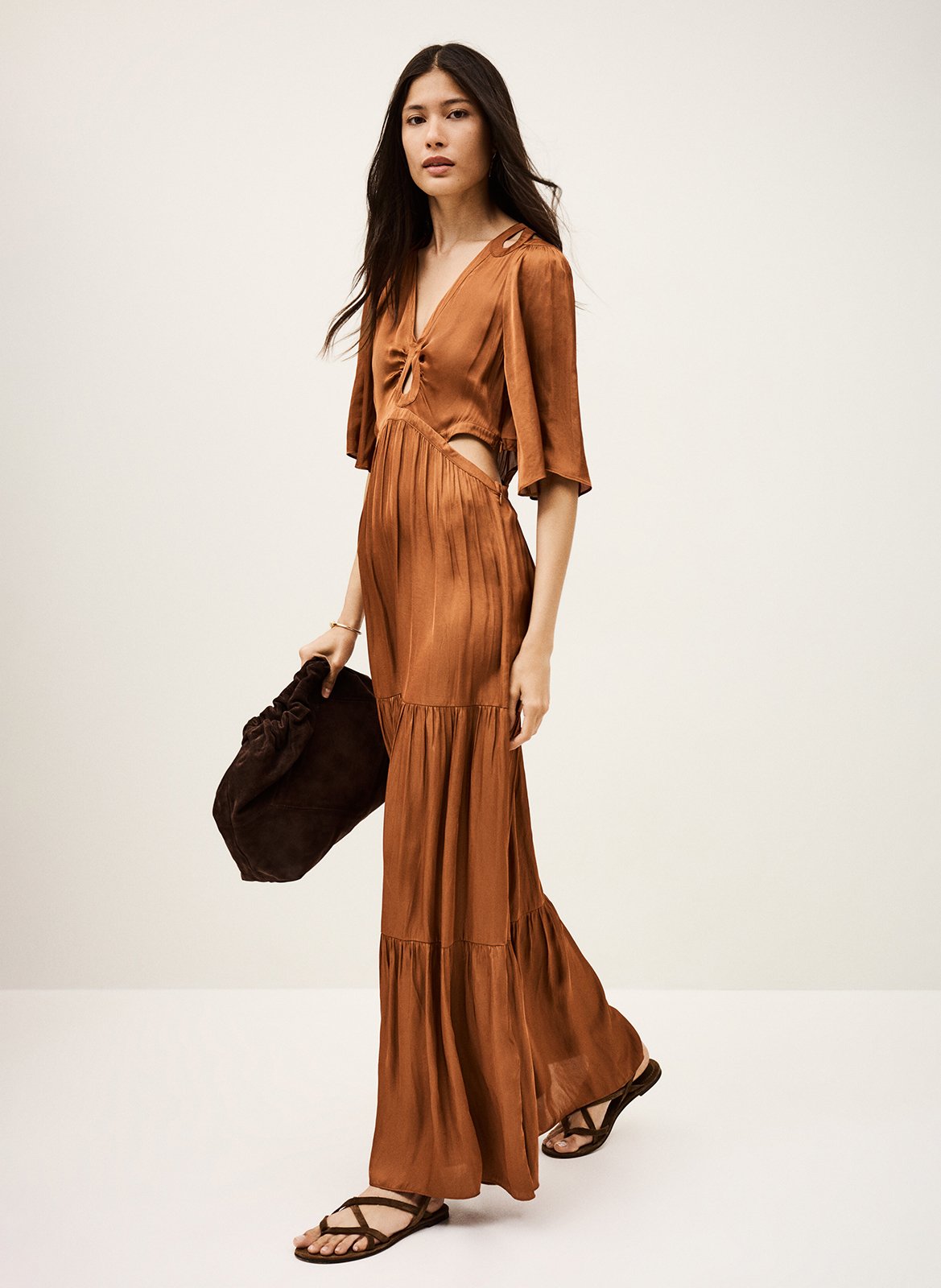 Robe longue col v satinée BA&SH Rose