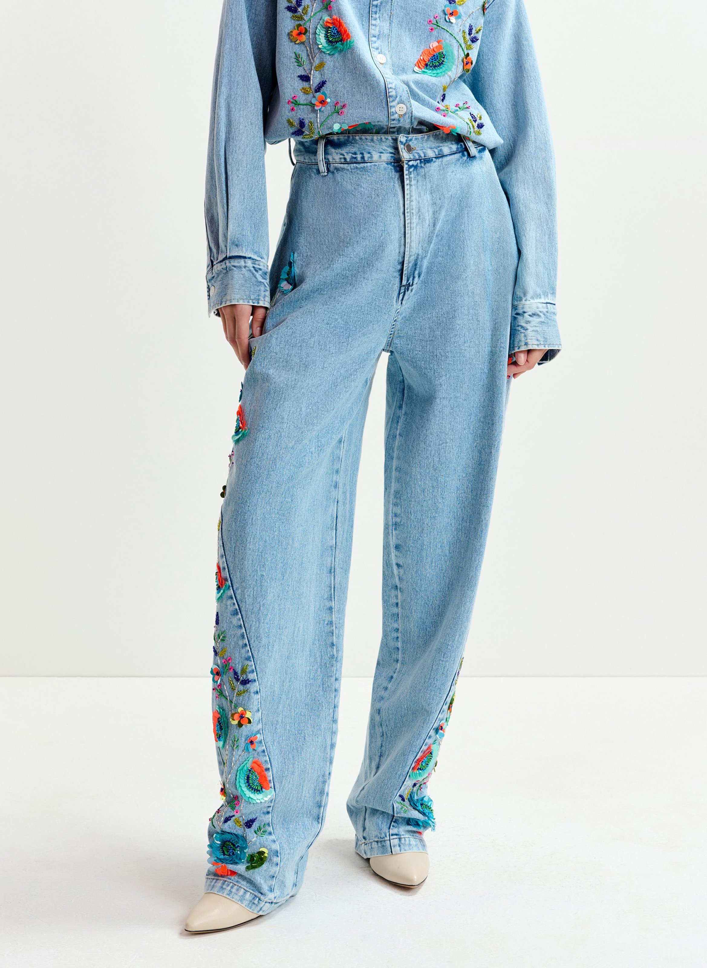 Jean barrel brodé taille haute ESSENTIEL ANTWERP Bleu