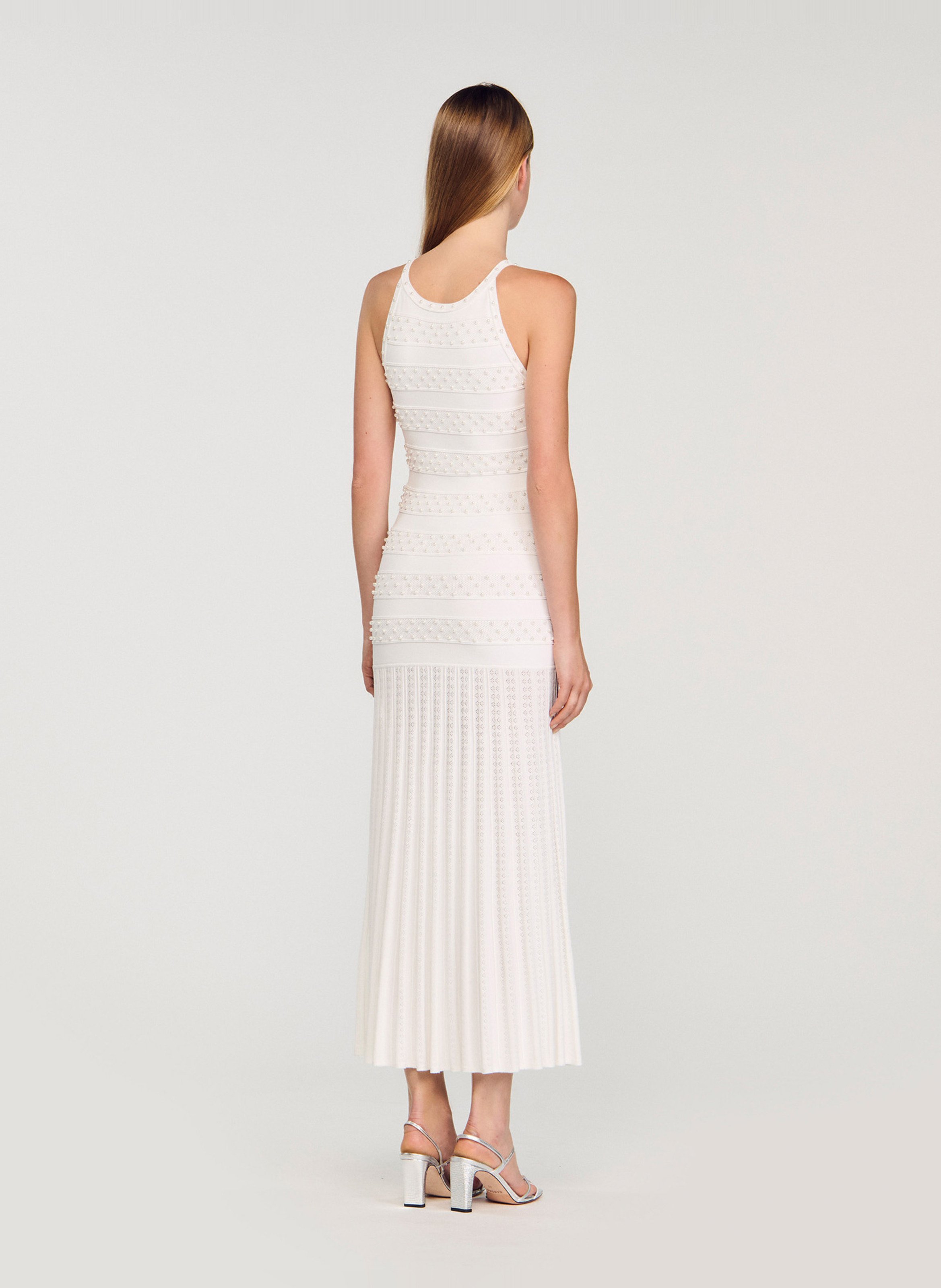 Lange uitlopende jurk met ronde hals SANDRO Wit