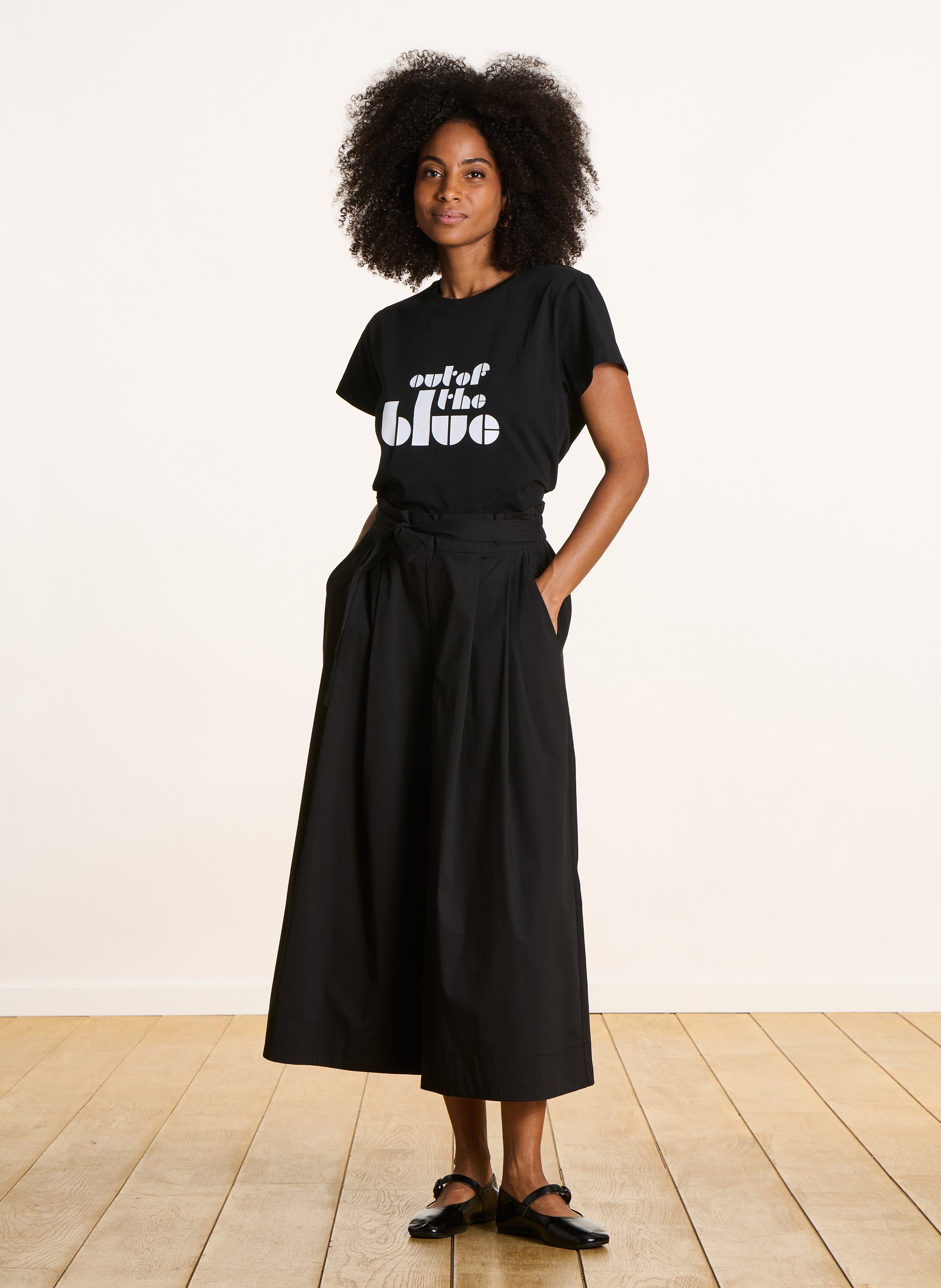 Wide-leg cotton blend pants LA FEE MARABOUTEE Black