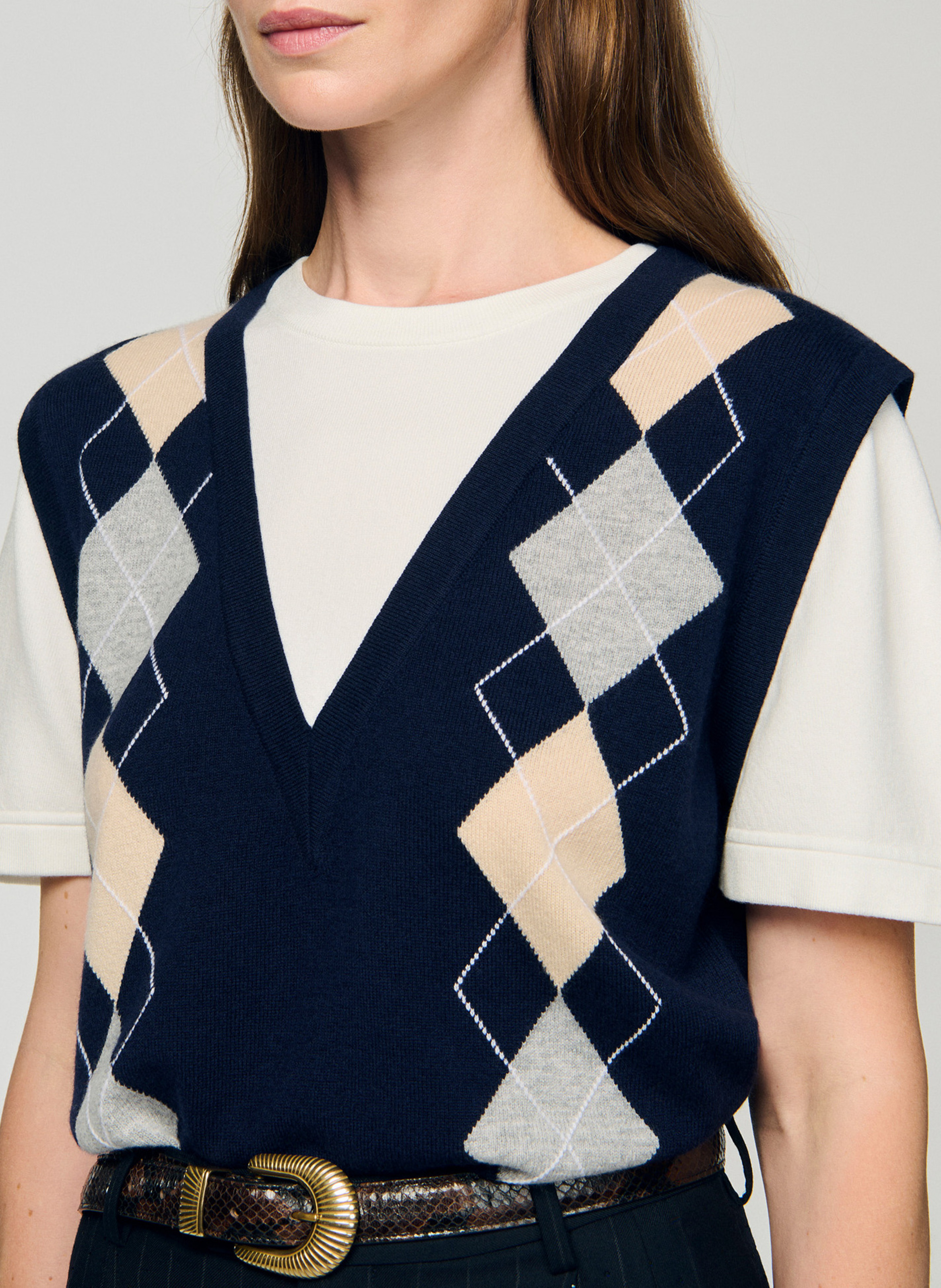 2-in-1 diamond pattern wool and cashmere sweater SANDRO Blue