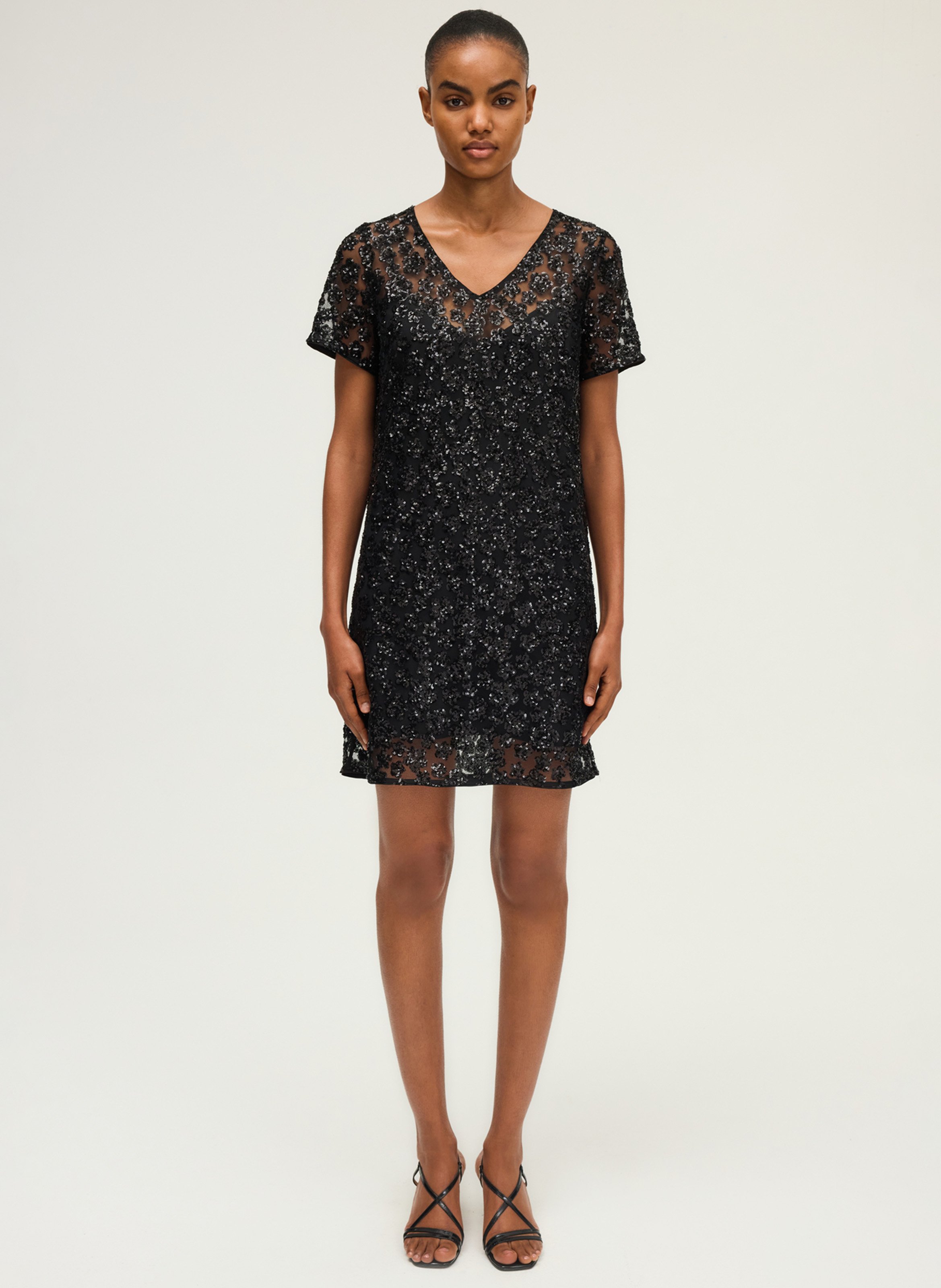 Robe courte à sequins col v PABLO Noir