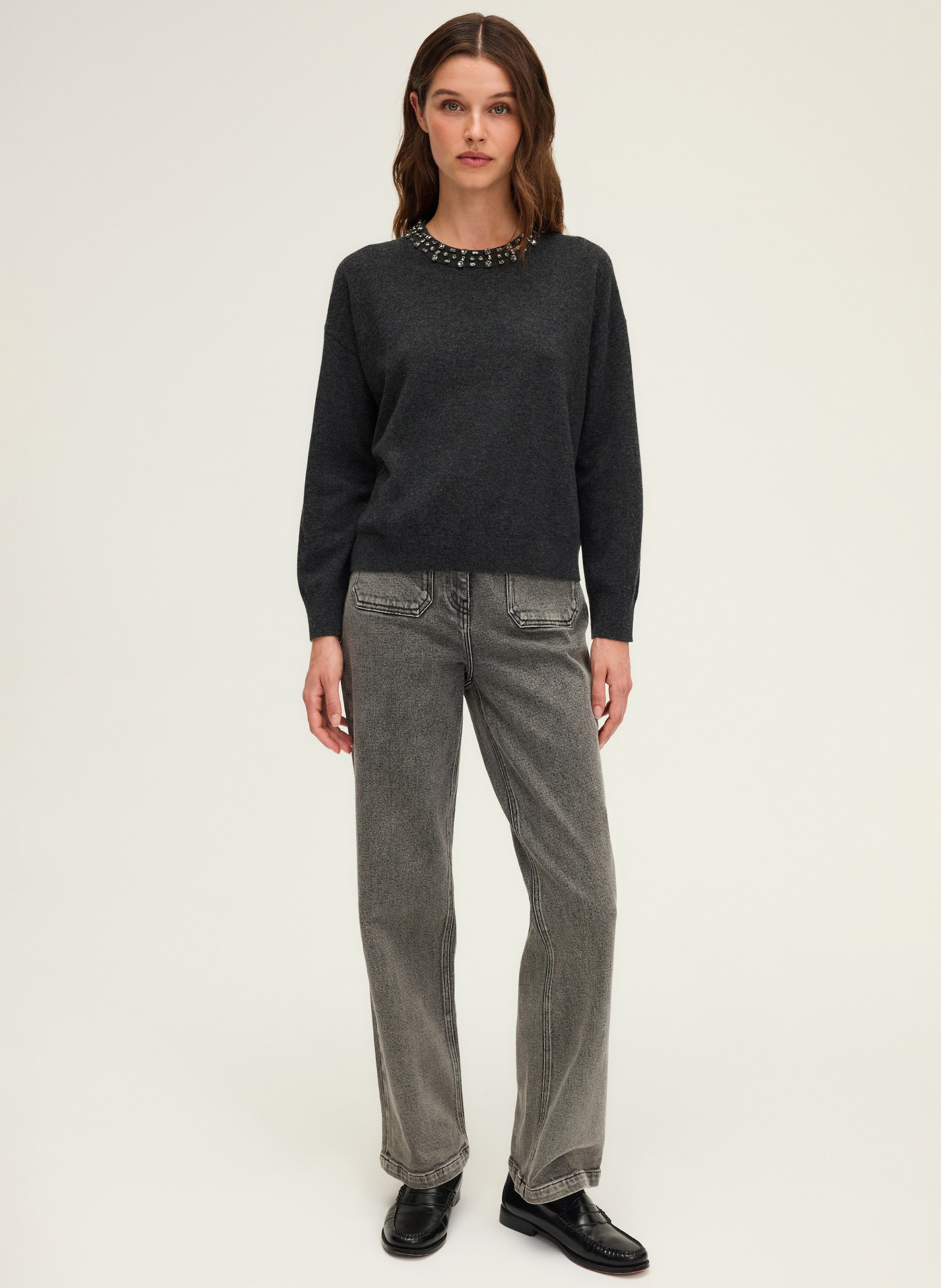 Pull col rond en laine PABLO Gris