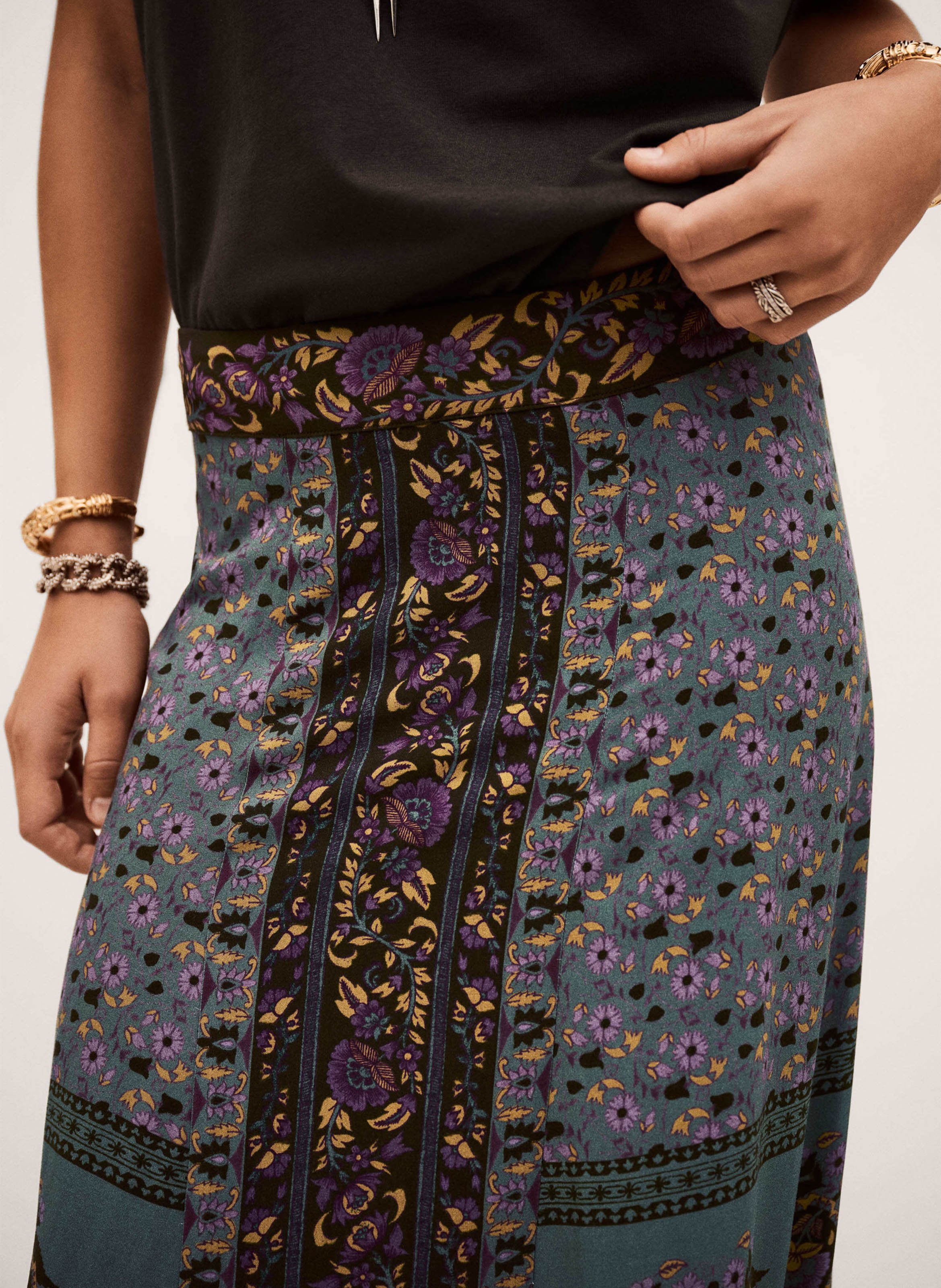 Jupe midi imprimée taille haute BA&SH Marron