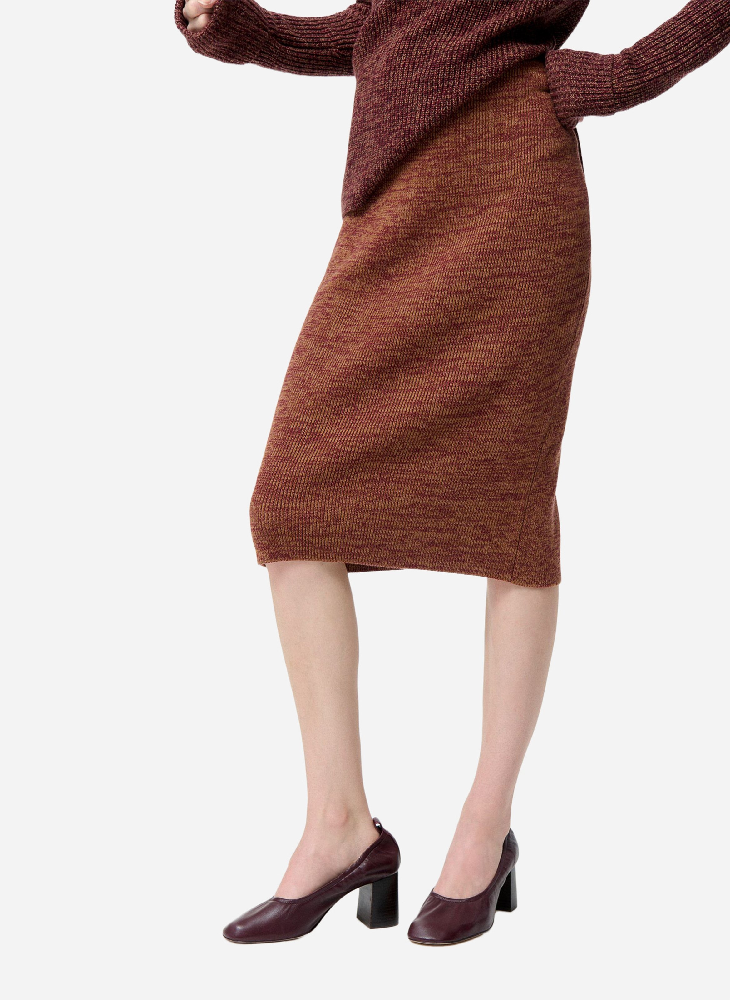 Jupe droite en maille en coton et en laine VANESSA BRUNO Marron