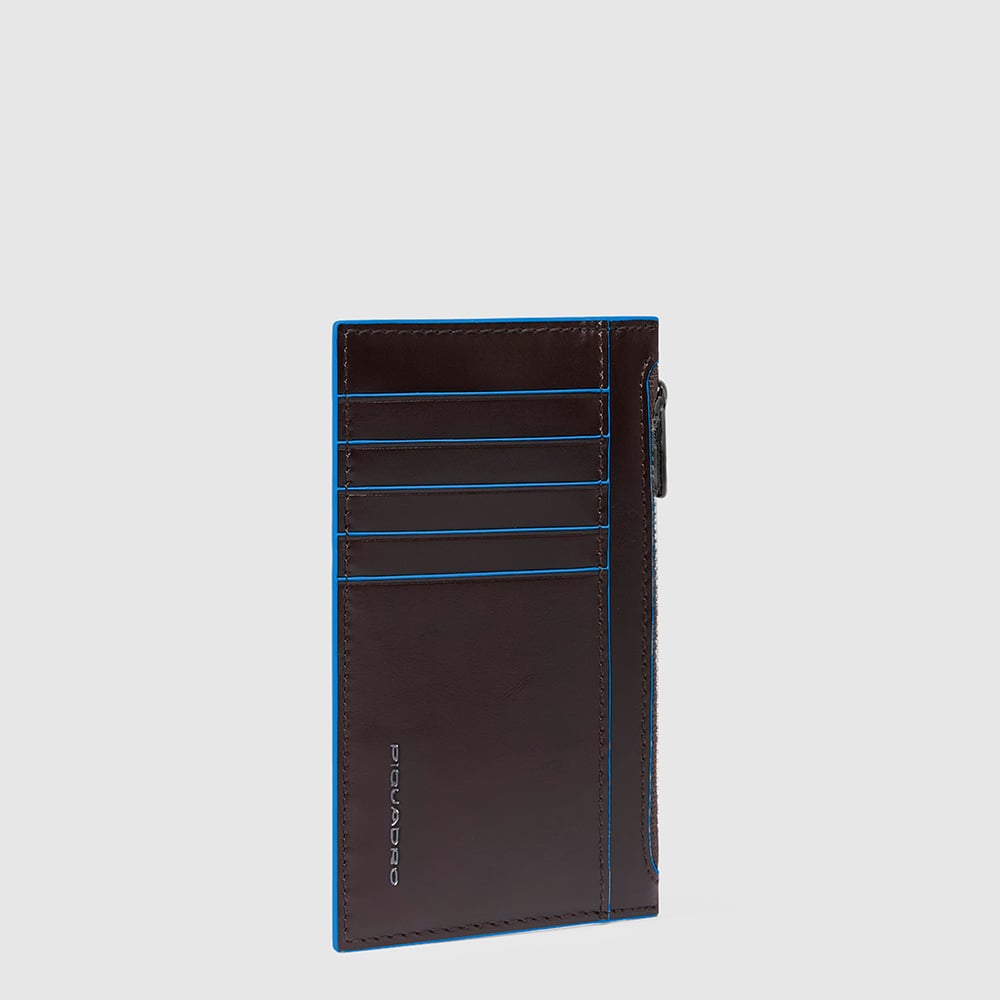 Slim leather credit card holder for men with coin pocket and RFID protection PIQUADRO Brown