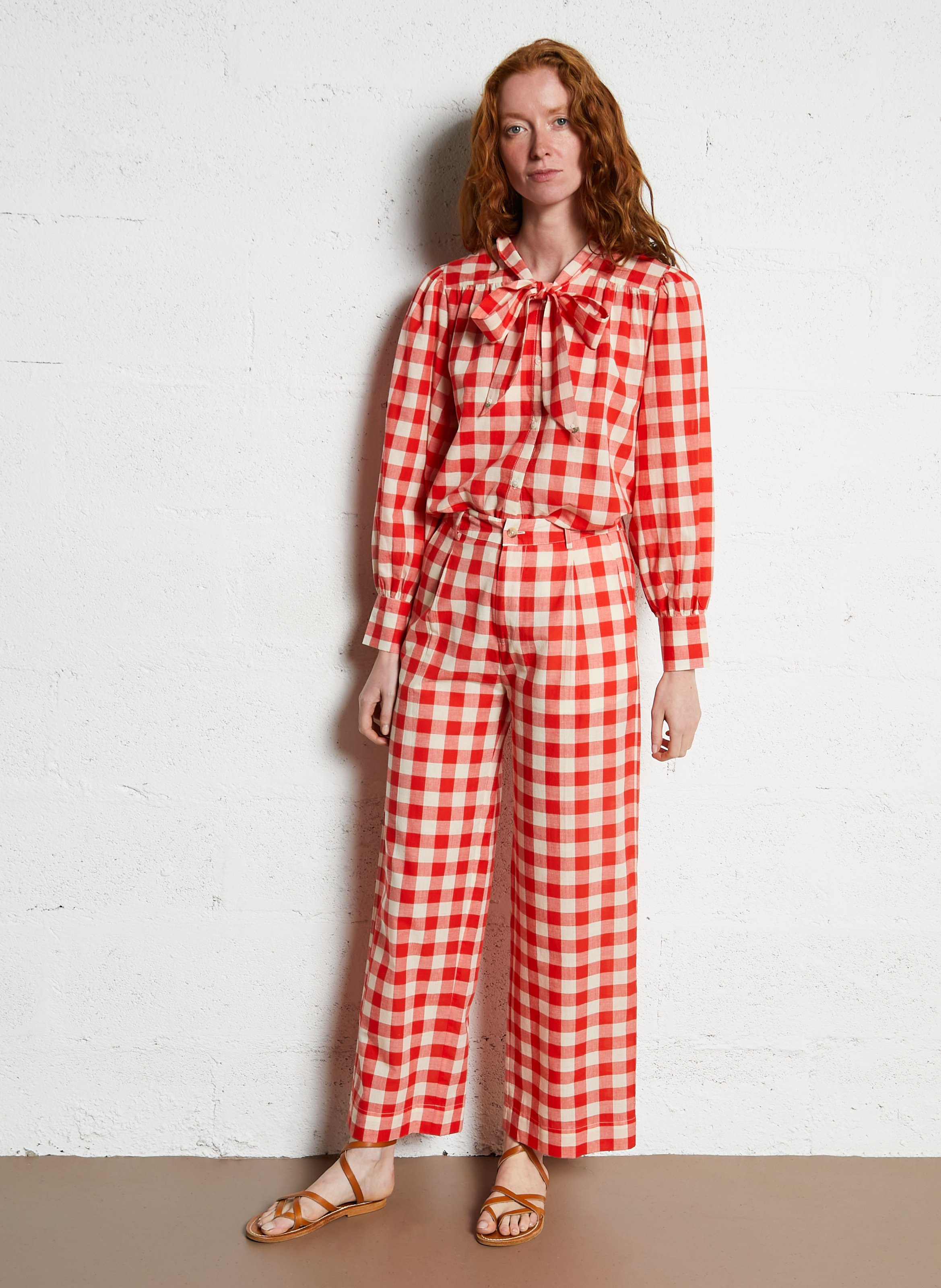 Shirt with Lavallière collar in organic cotton EMILE ET IDA Red