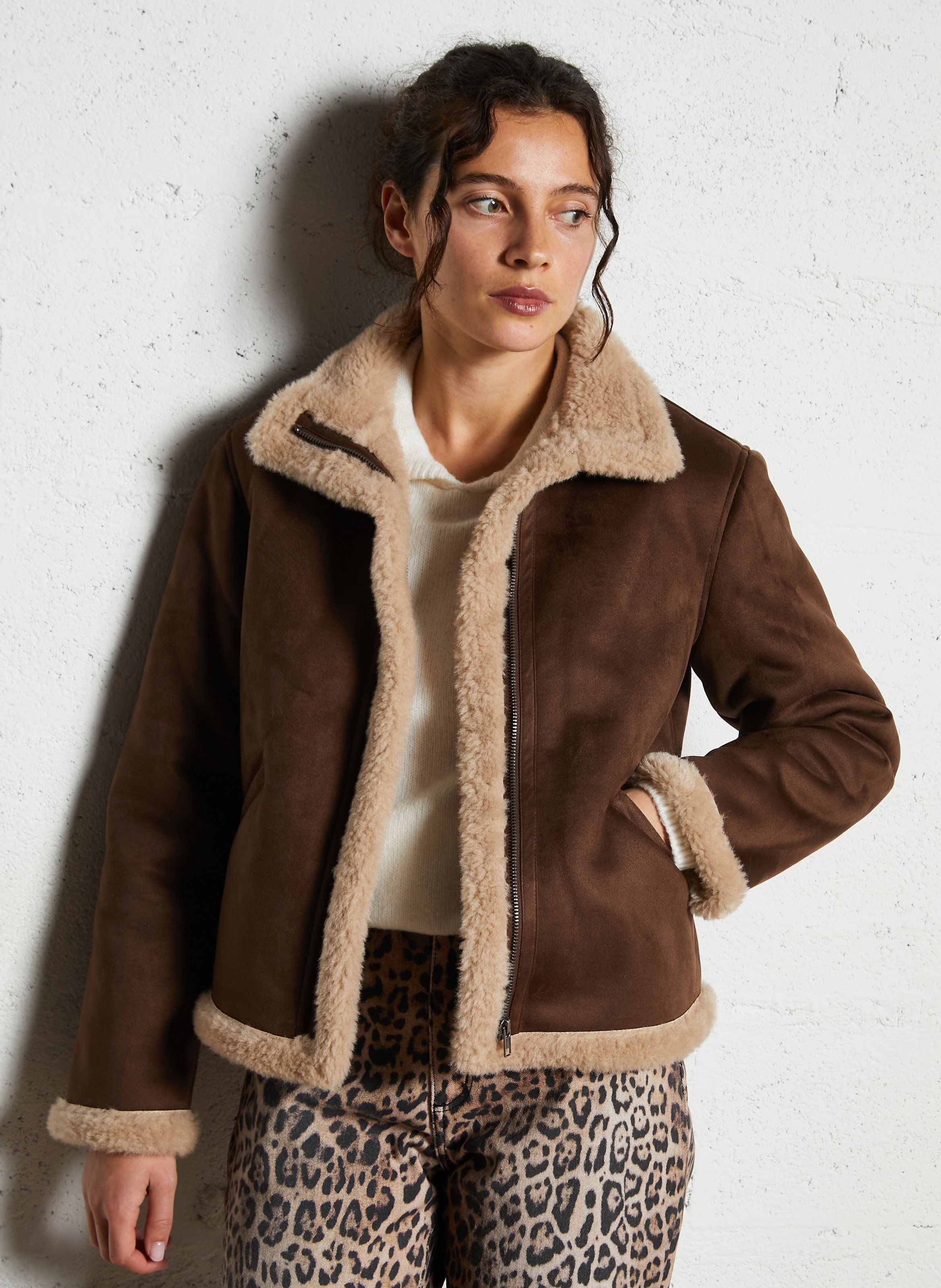 Veste droite en fourrure synthétique SUD EXPRESS Marron