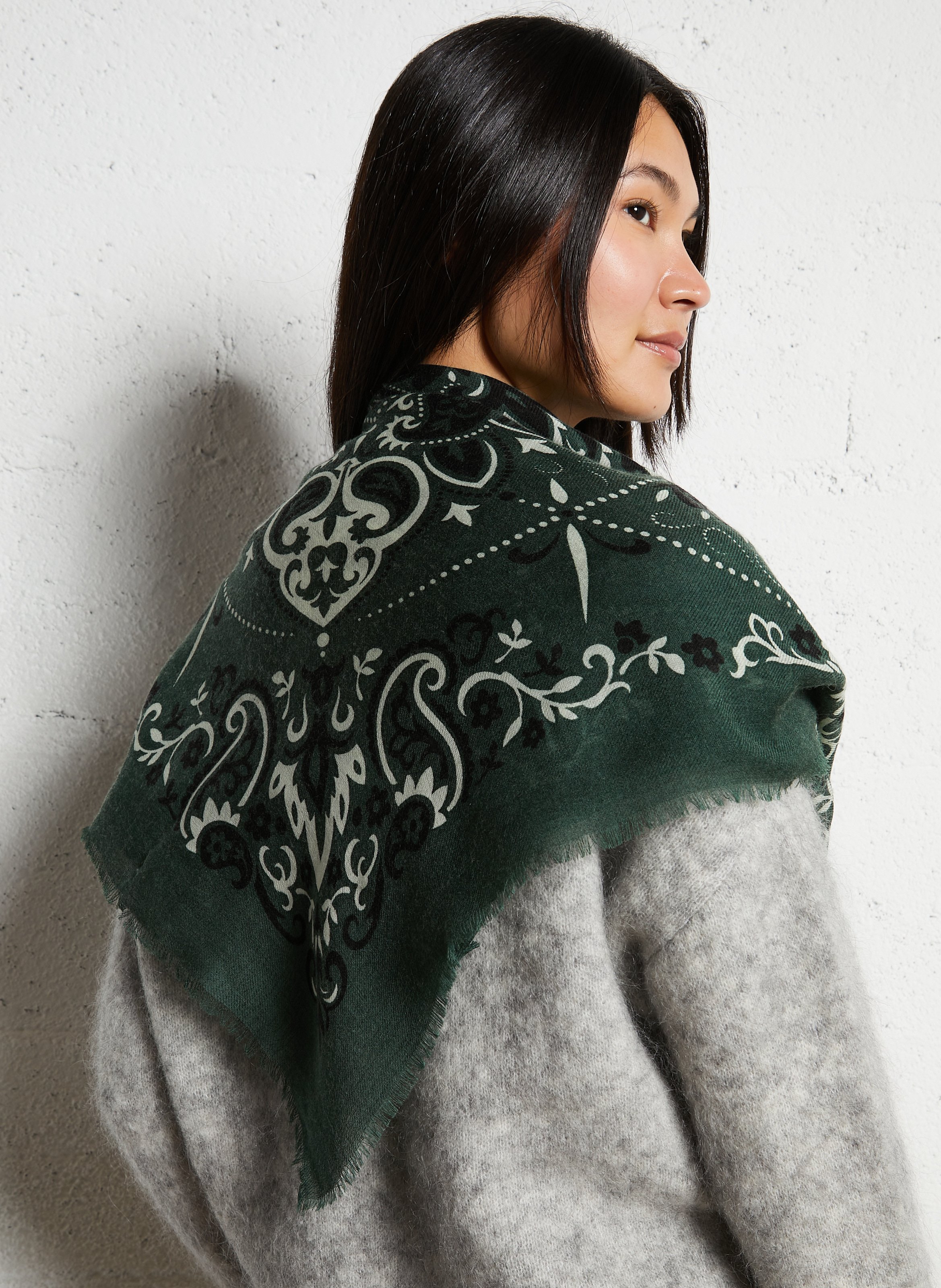 Bedruckter Foulard aus Wolle und Seide MAISON LECOMTE FLAMENT Grun