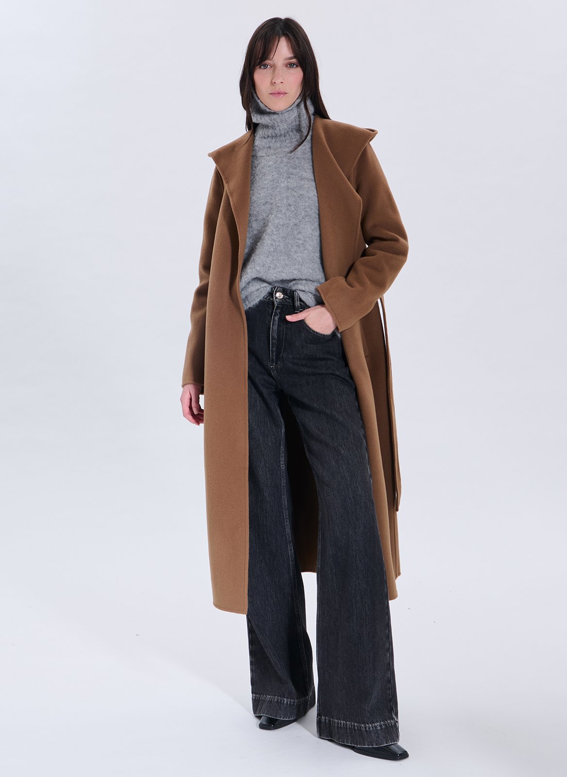 Long wool-blend coat with hood ZAPA Brown
