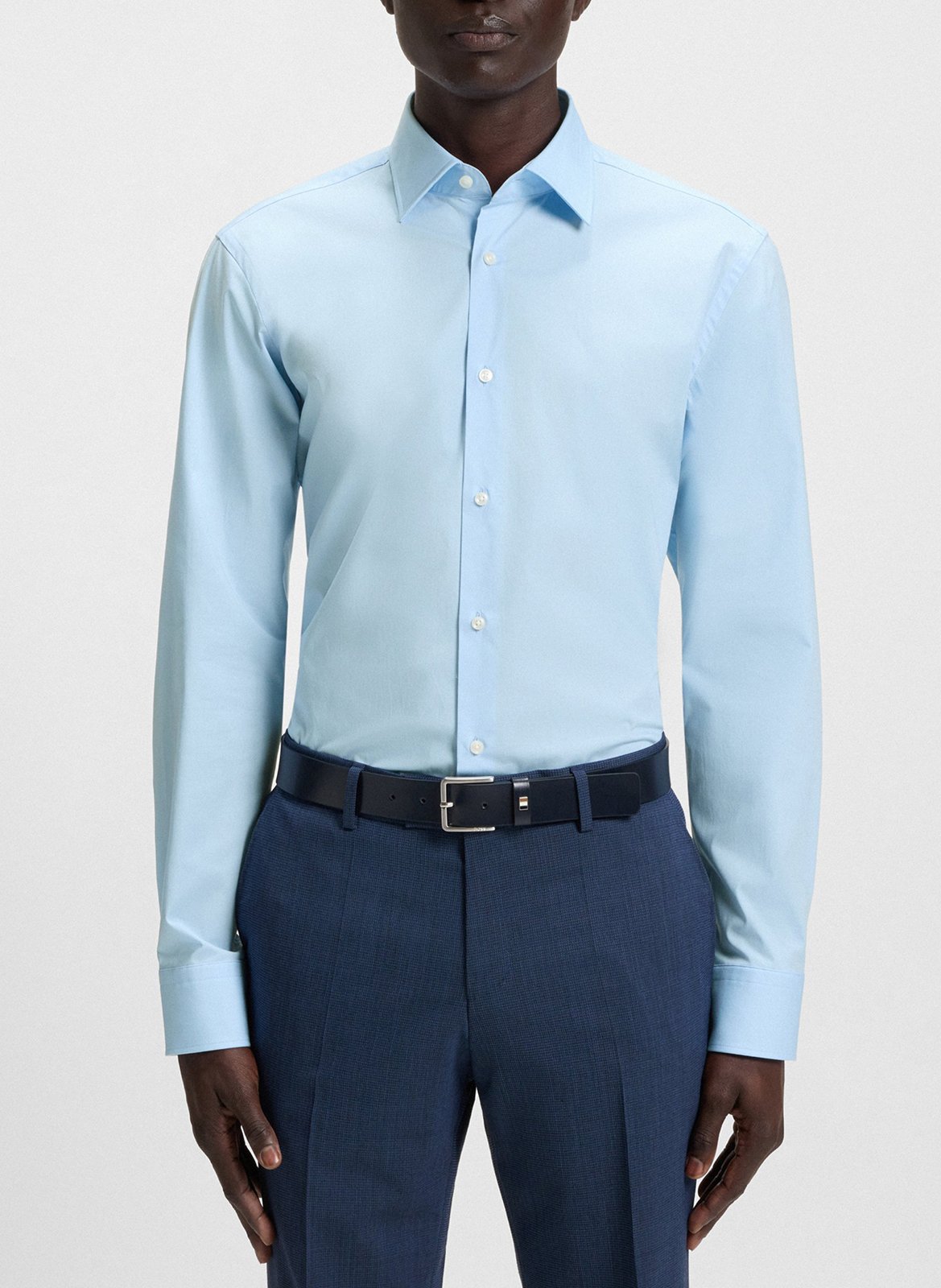 Cotton-blend shirt with classic collar BOSS