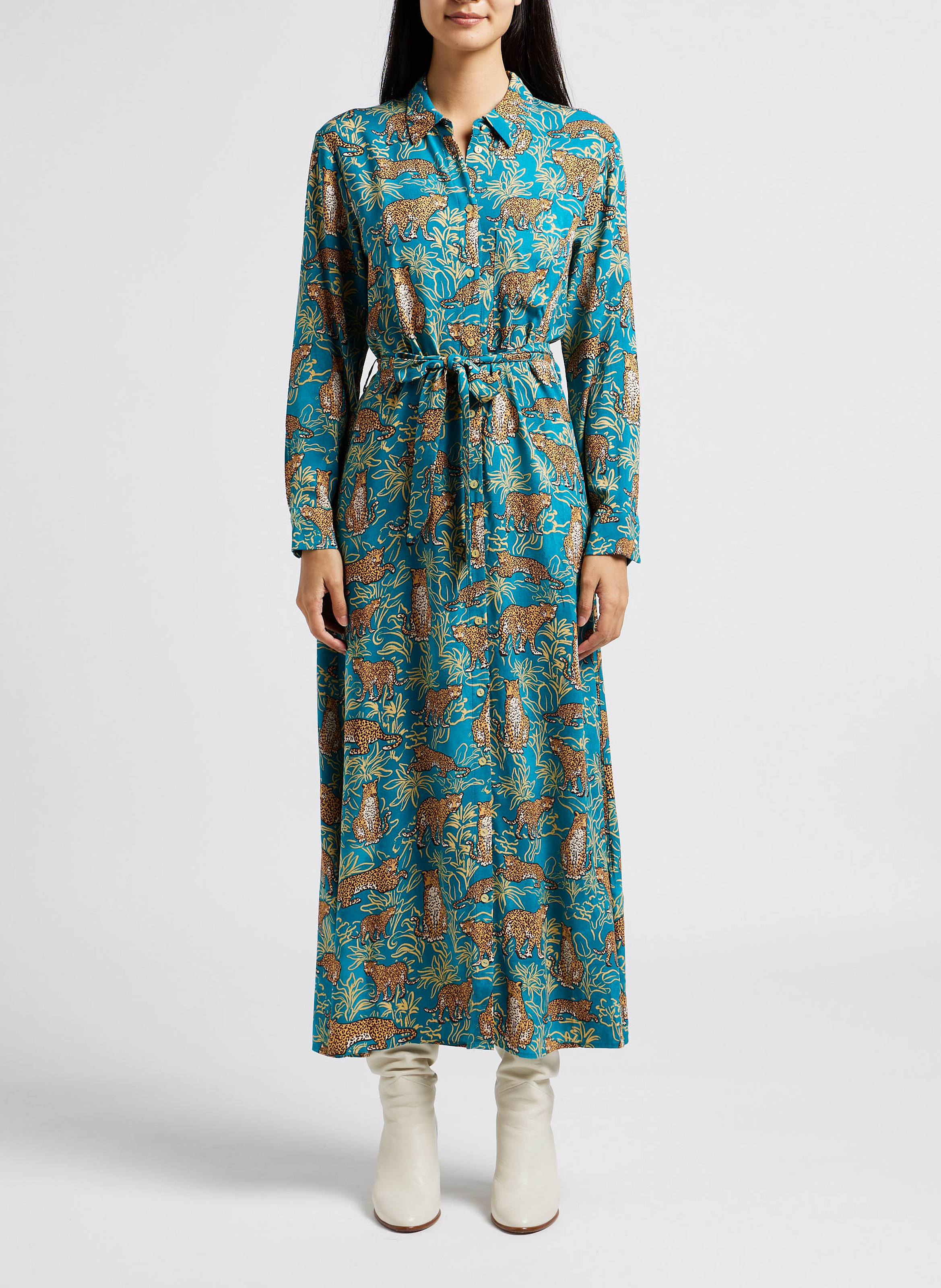 Robe longue et fluide à imprimé animalier GRACE ET MILA Vert