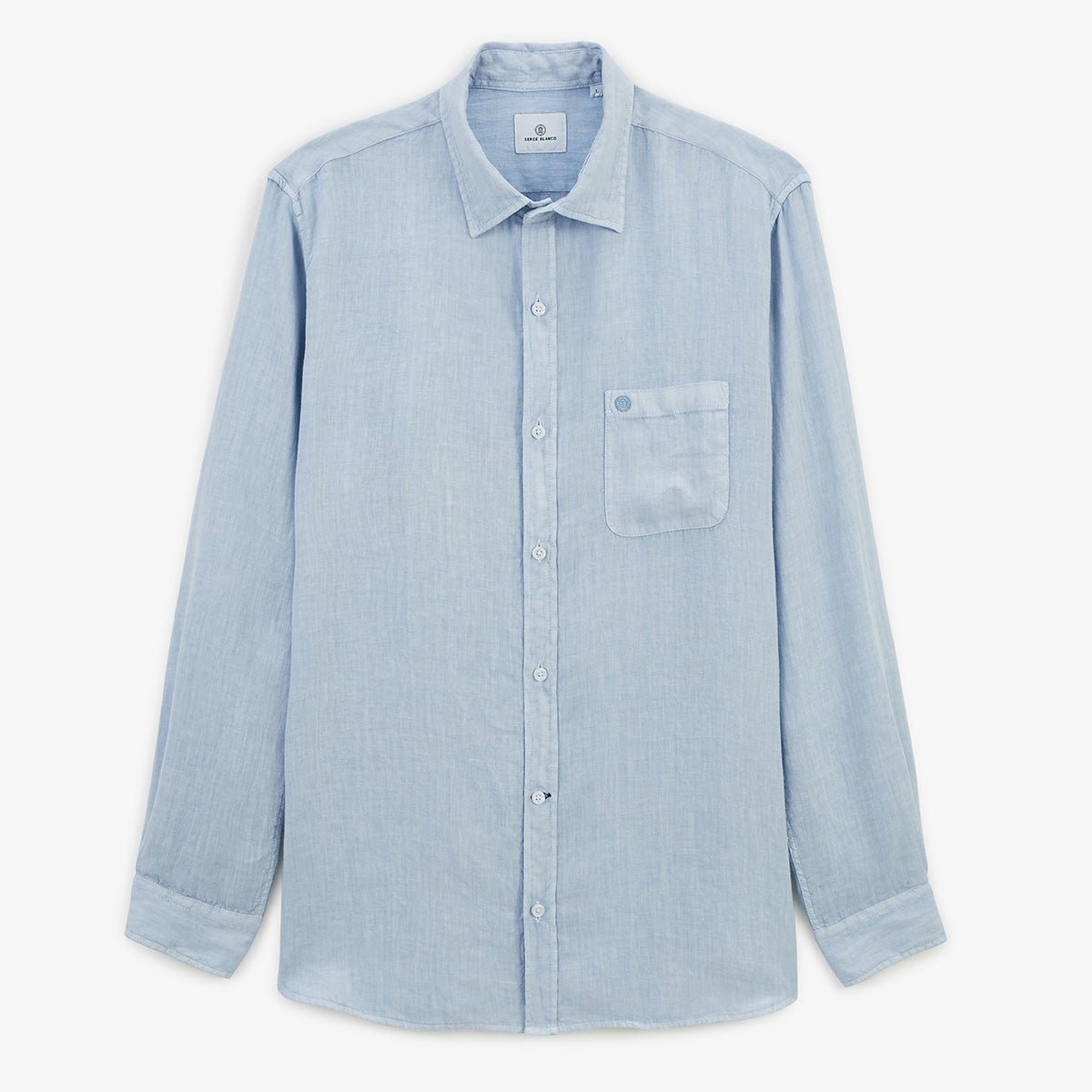 Solid long-sleeve linen shirt SERGE BLANCO Blue