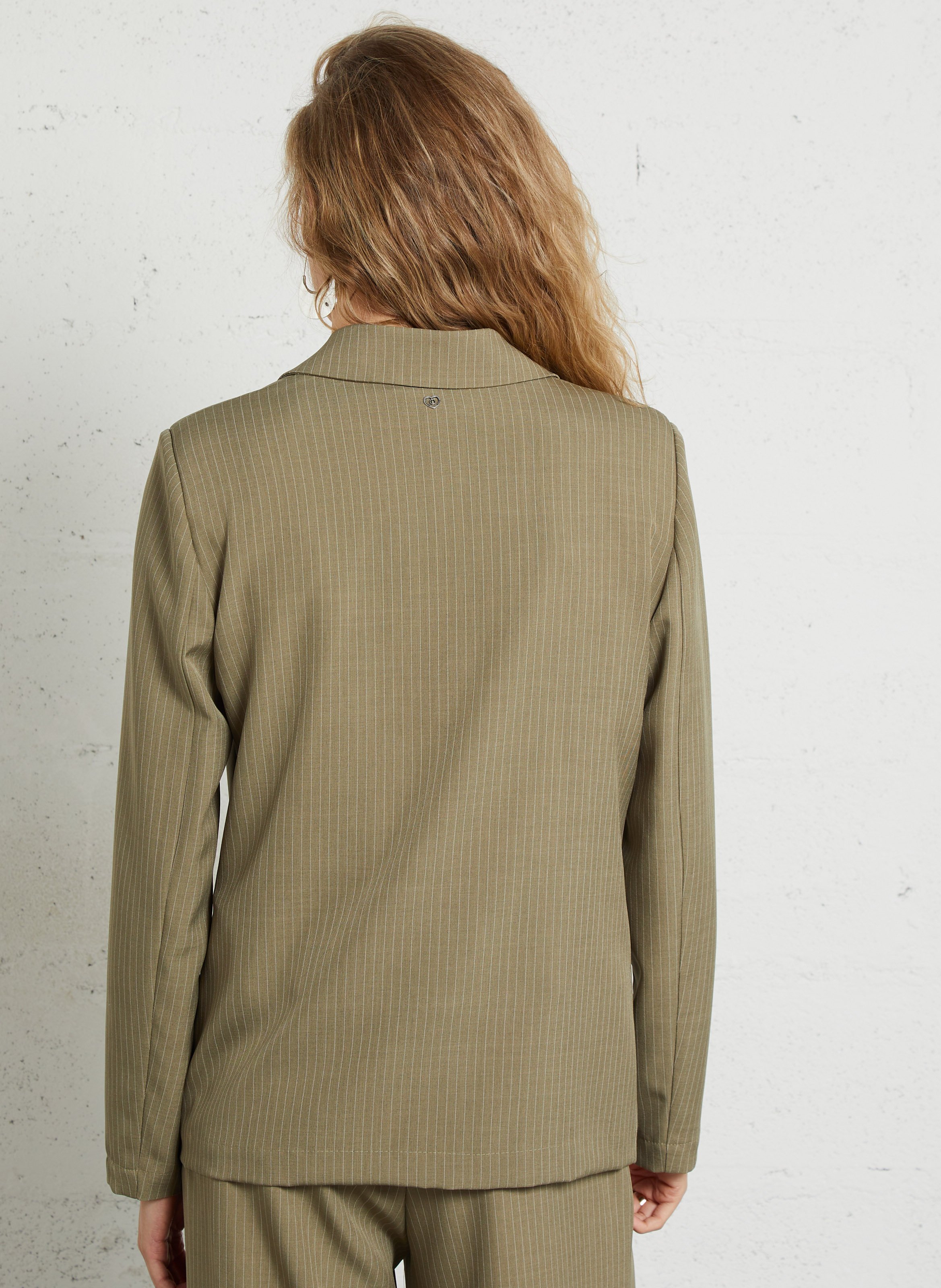Gerade geschnittener, gestreifter Blazer PLEASE Khaki