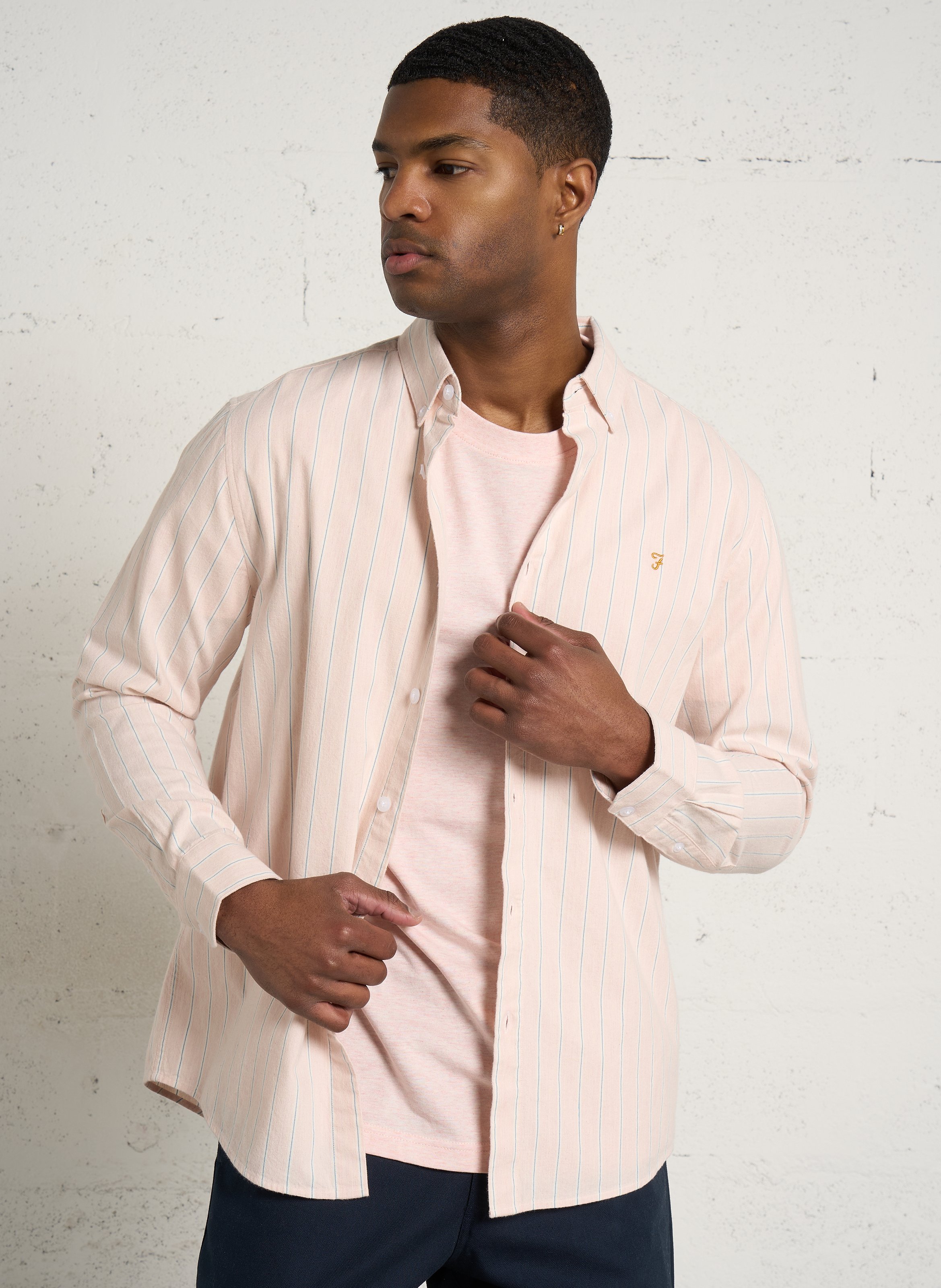 Chemise regular-fit col américain rayé en coton bio FARAH Rose