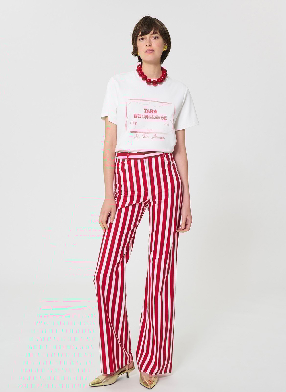 Tee-shirt col rond imprimé en coton TARA JARMON Blanc