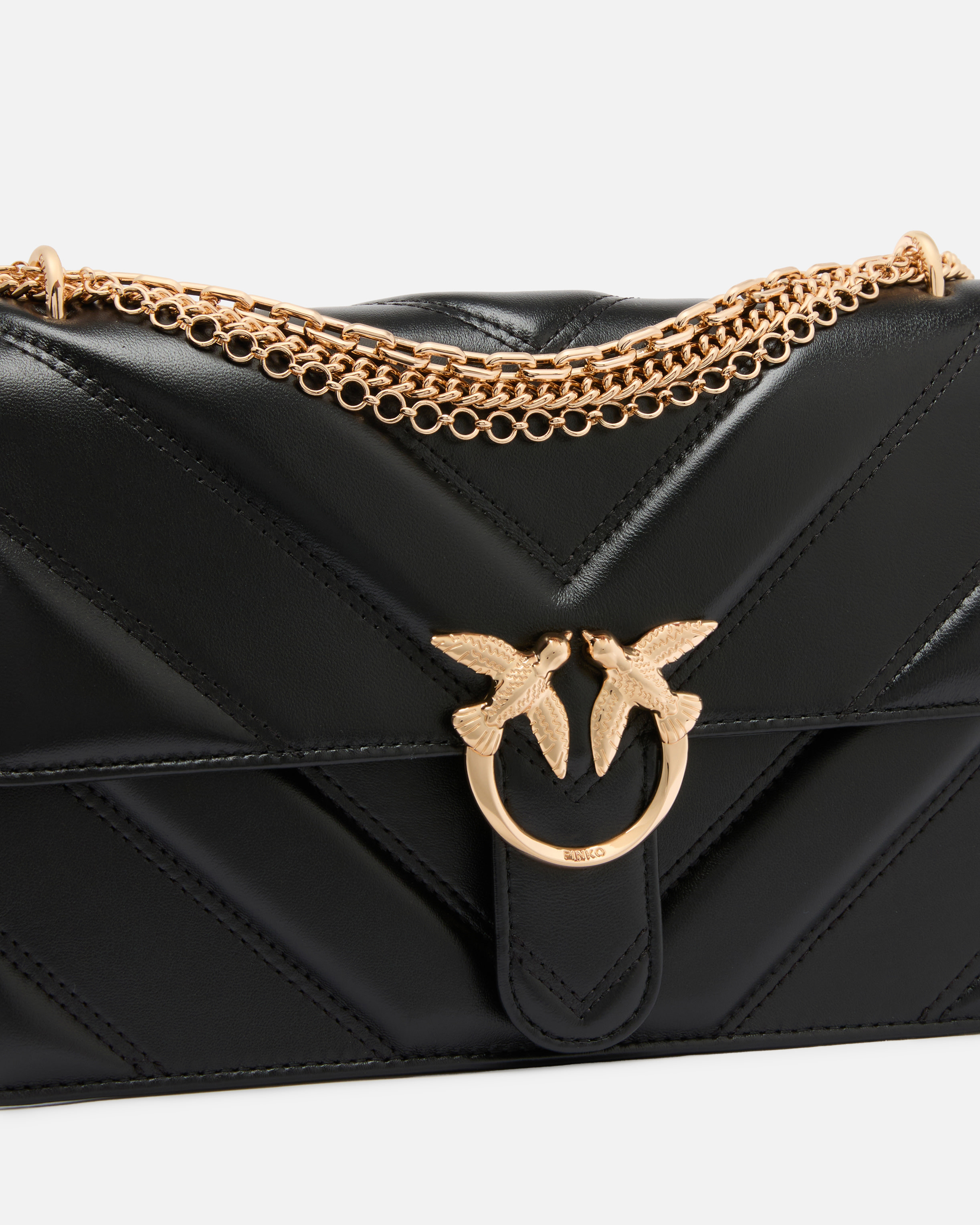 Sac porté épaule moyen love bag one en cuir et cuir nappa à chevrons et triple chaîne PINKO Multicolore