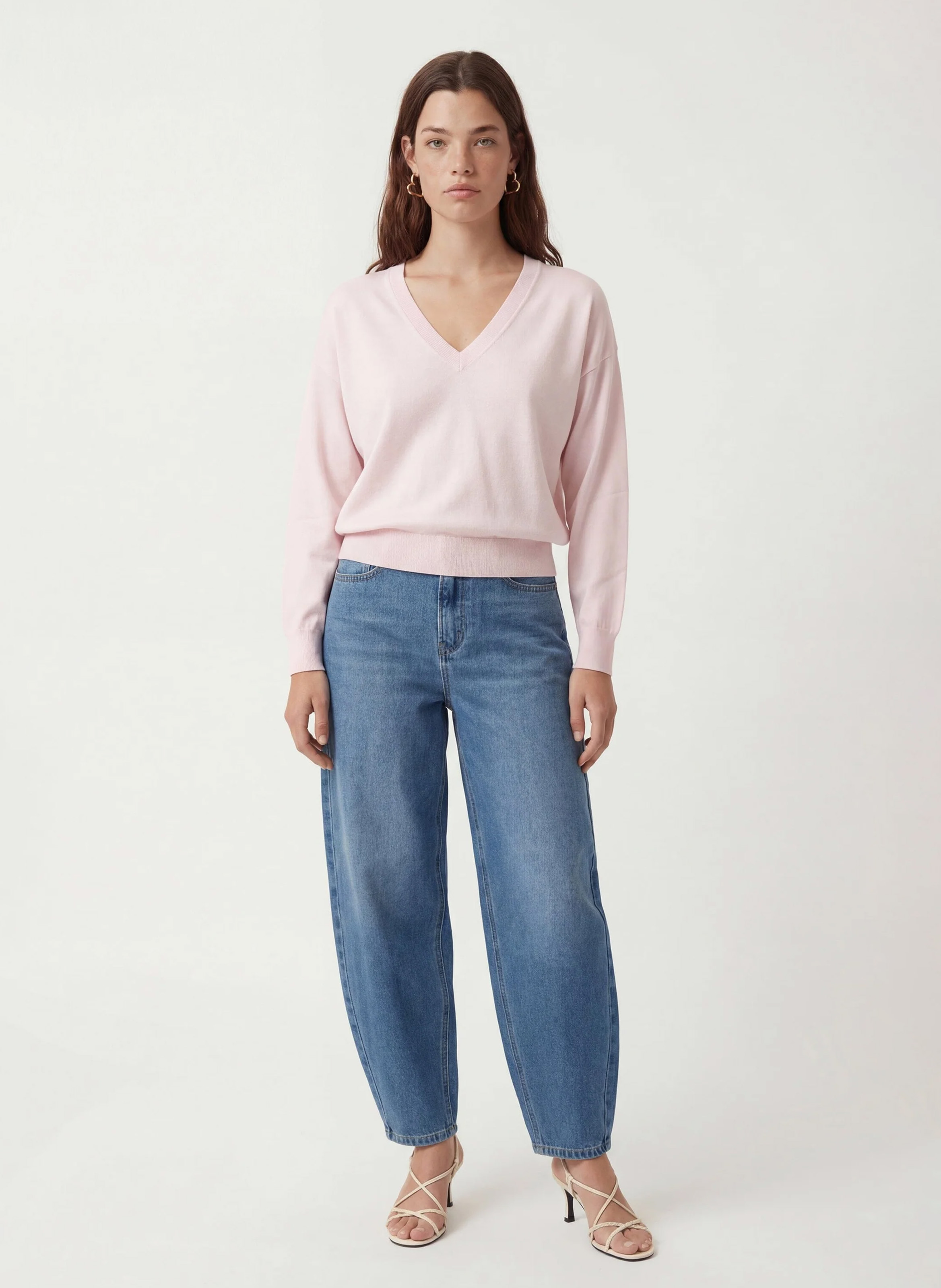 Gerade geschnittener Strick-Mix-Pullover mit V-Ausschnitt KOOKAI Rosa