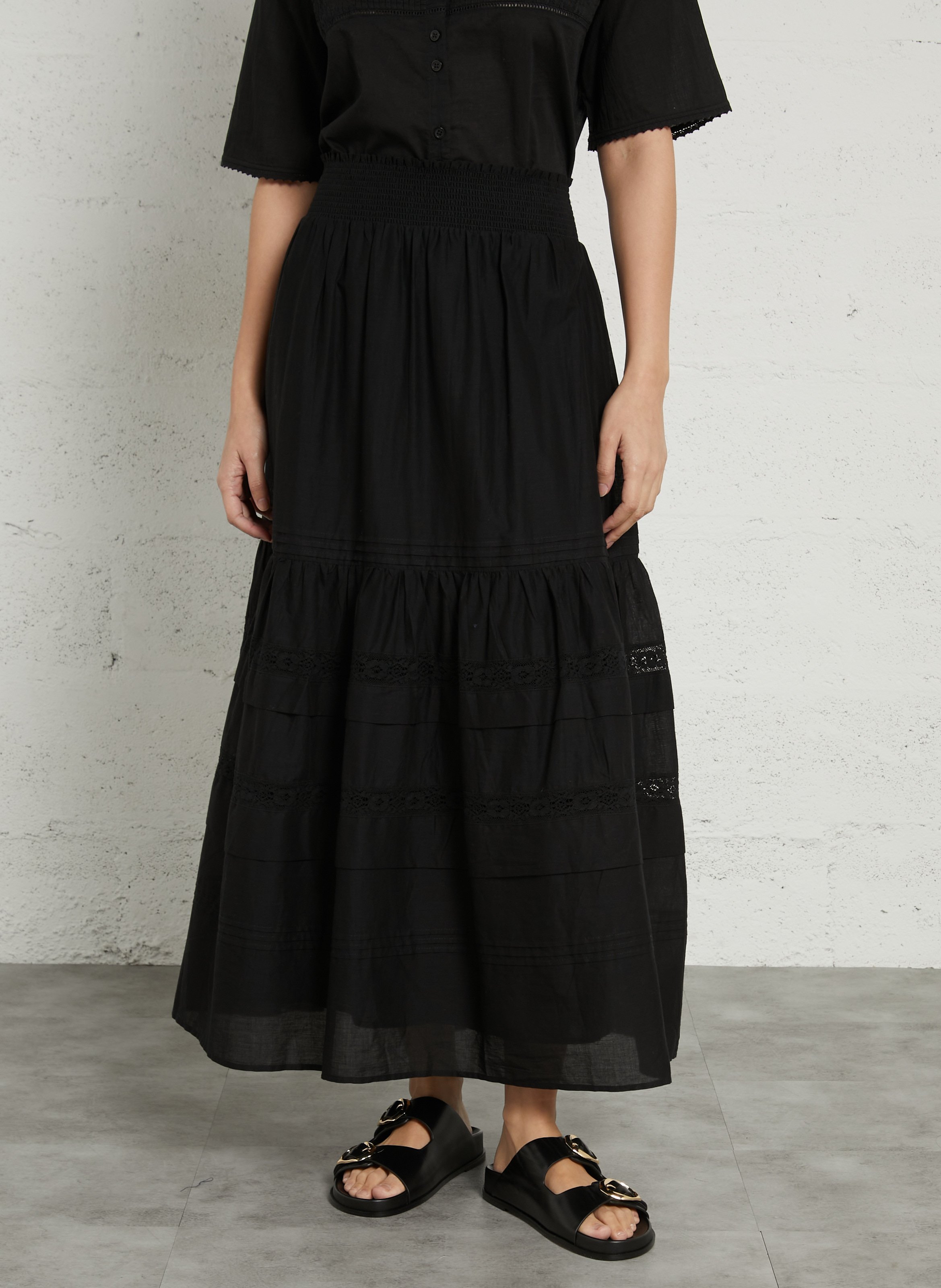 Jupe longue en coton DES PETITS HAUTS Noir