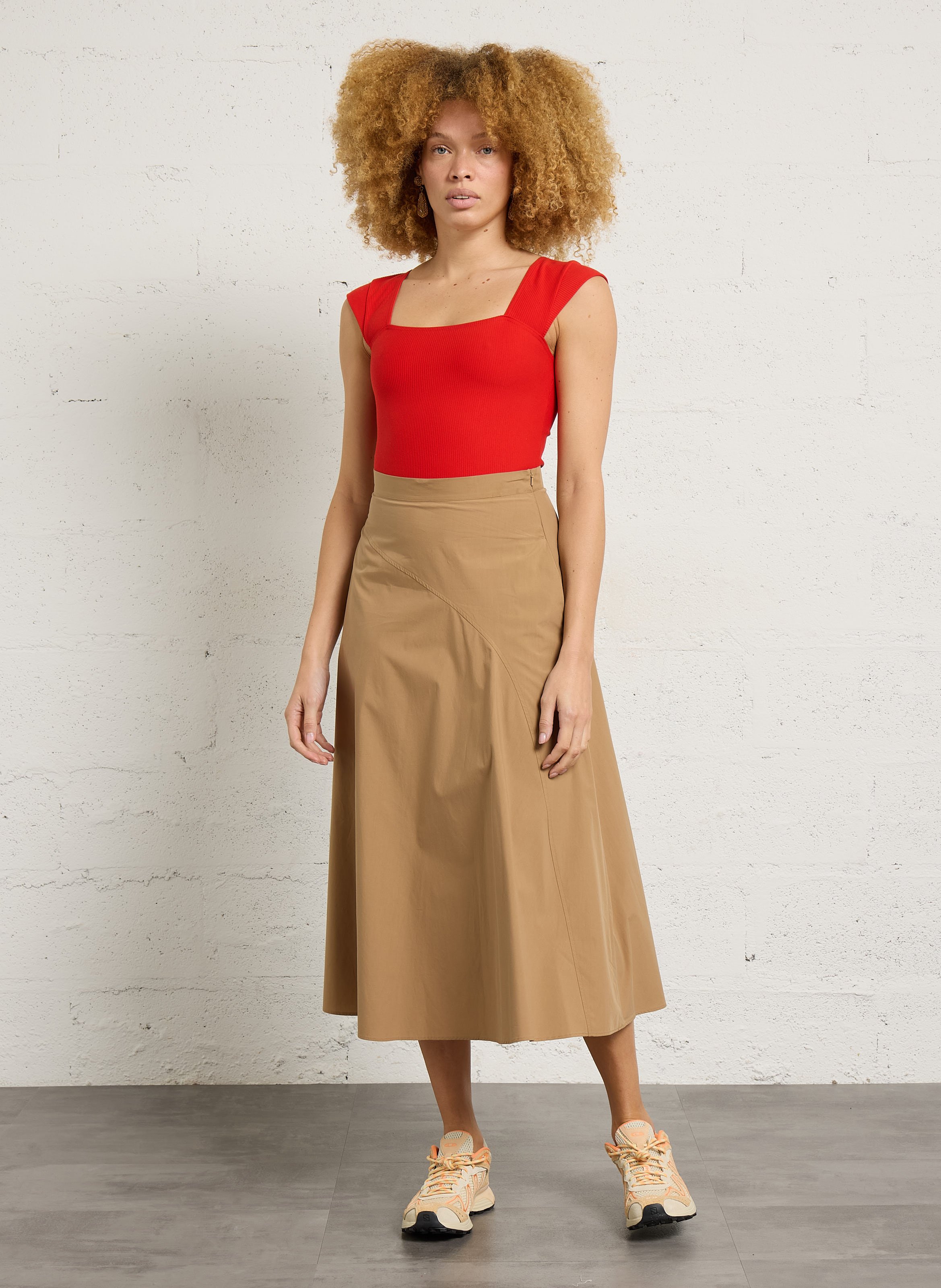 Ausgestellter hoher Taillenrock in Einheitsfarbe MAX MARA WEEK END Braun