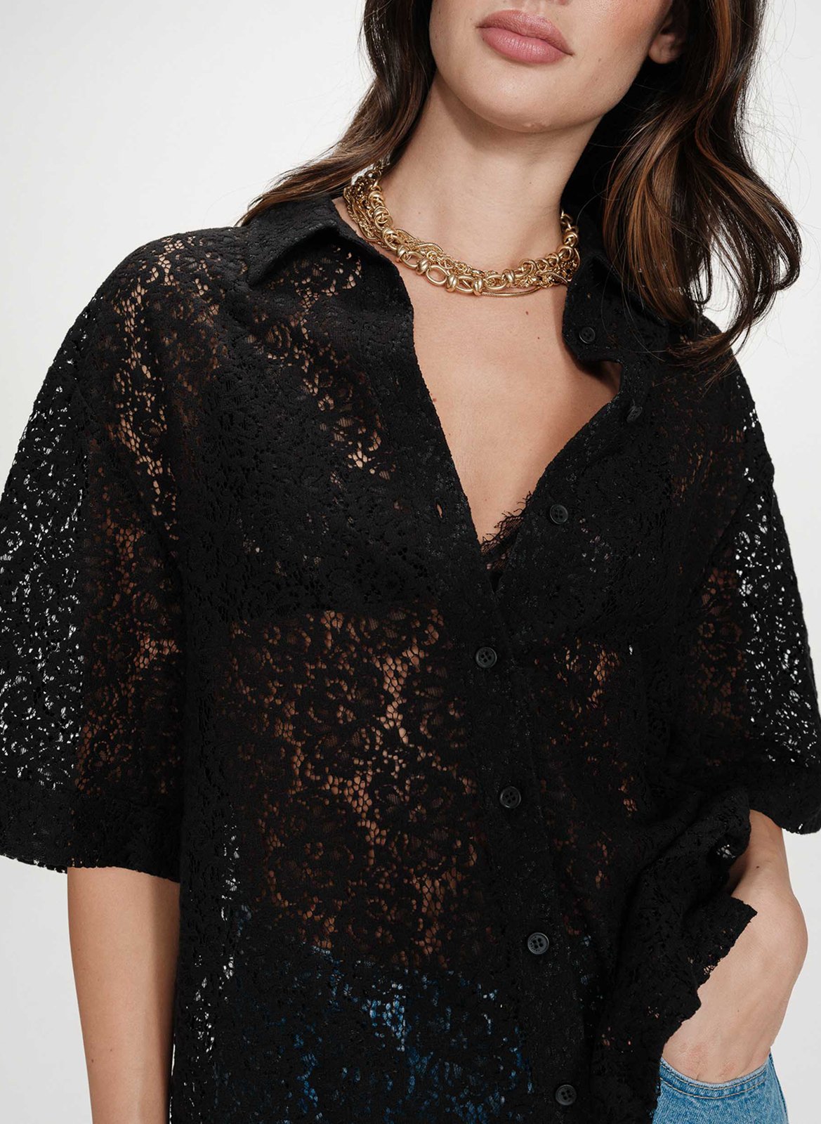 Chemise col classique en dentelle GRACE ET MILA Noir