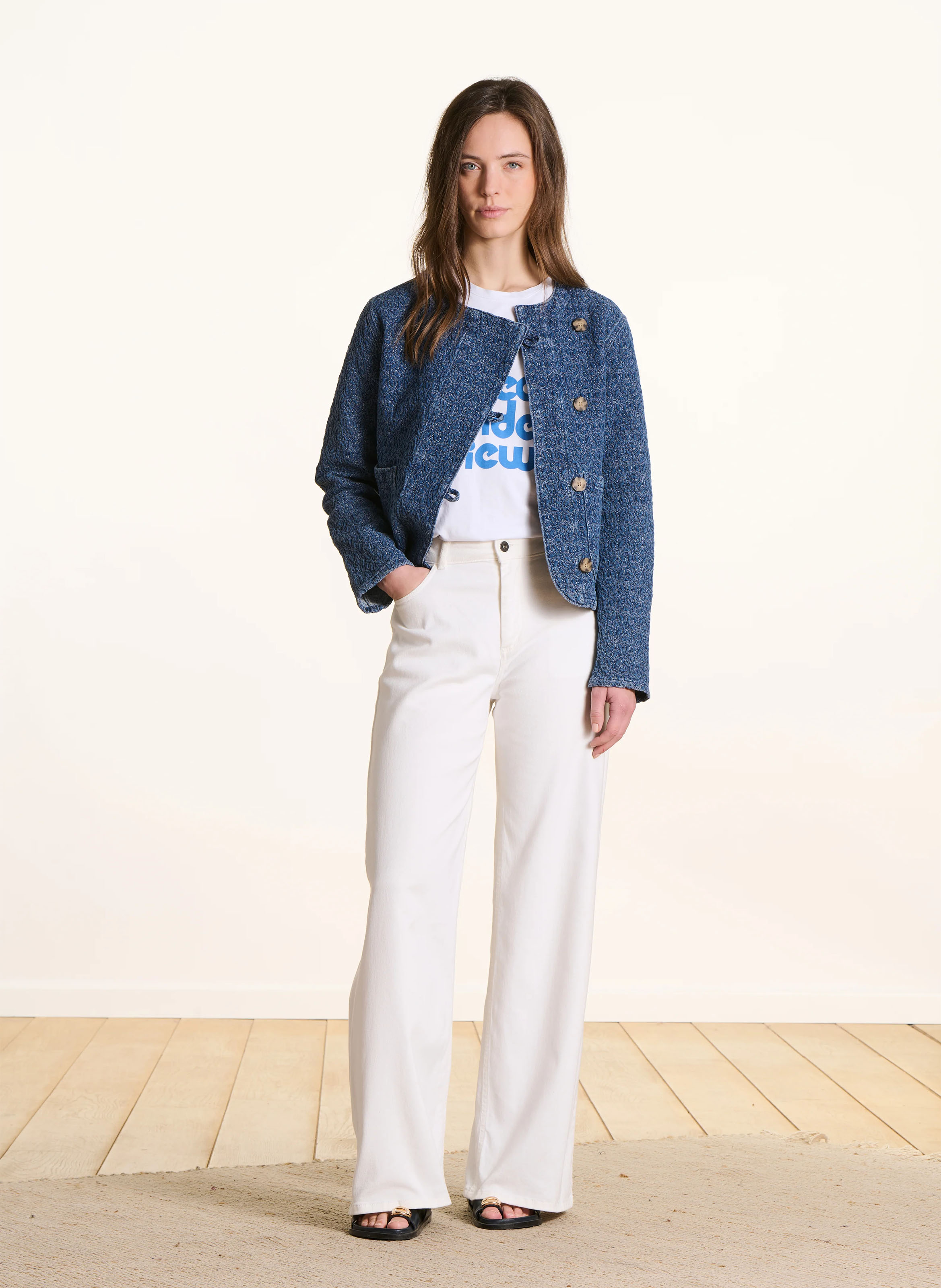 Jack met Victoriaanse kraag - katoenblend LA FEE MARABOUTEE Blauw