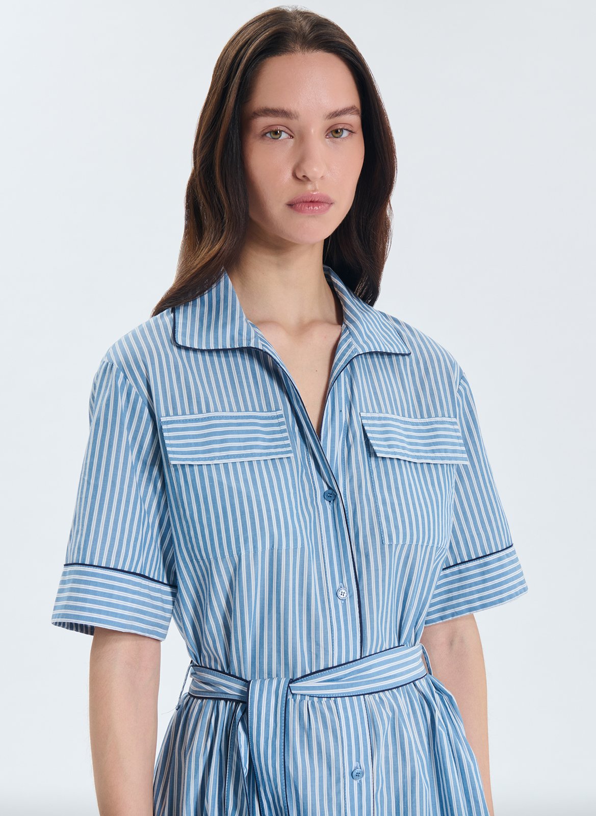 Robe midi évasée en coton ZAPA Bleu