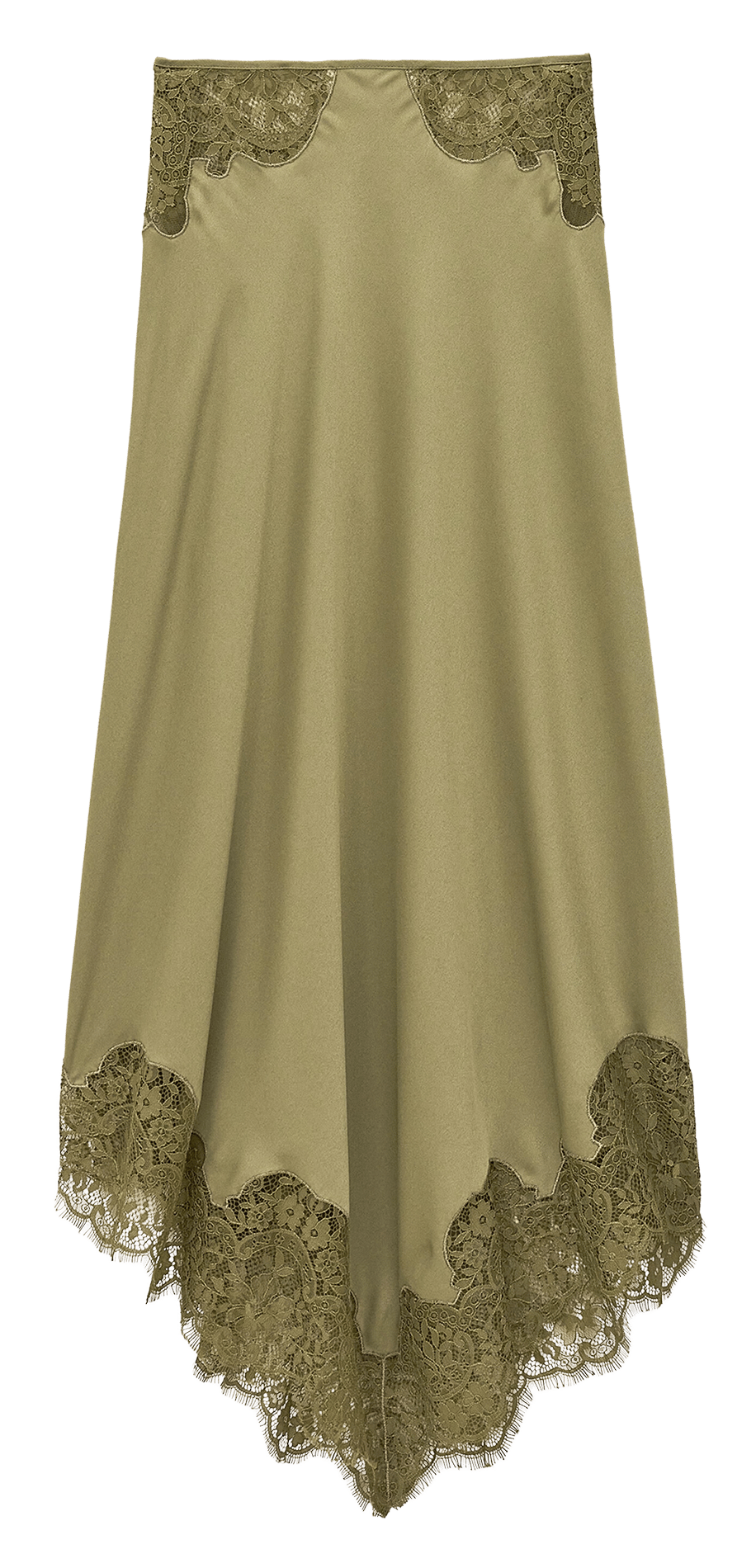 Lange asymmetrische rok met kant BA&SH Kaki