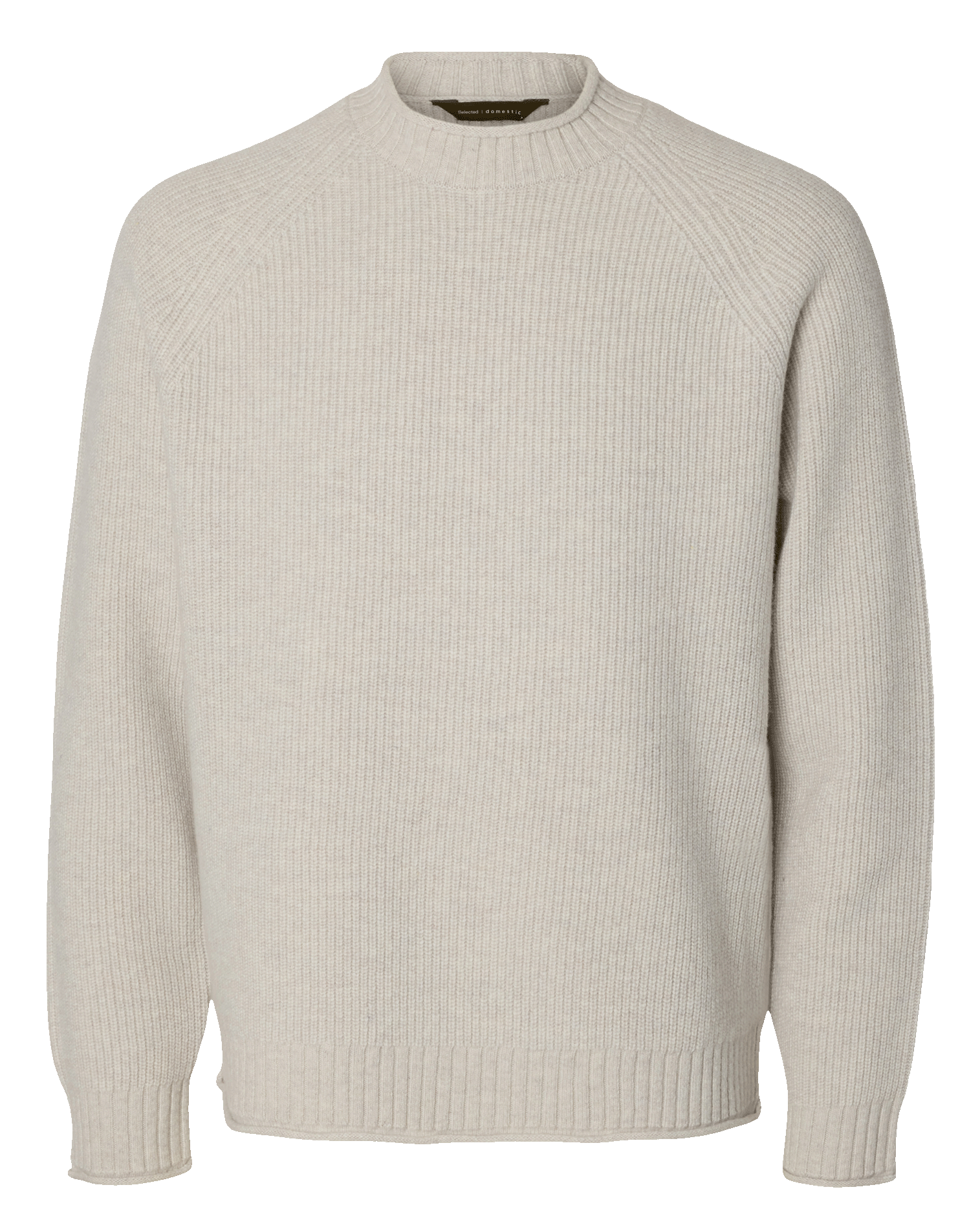 Rechte, wollen trui met opstaande kraag SELECTED Beige