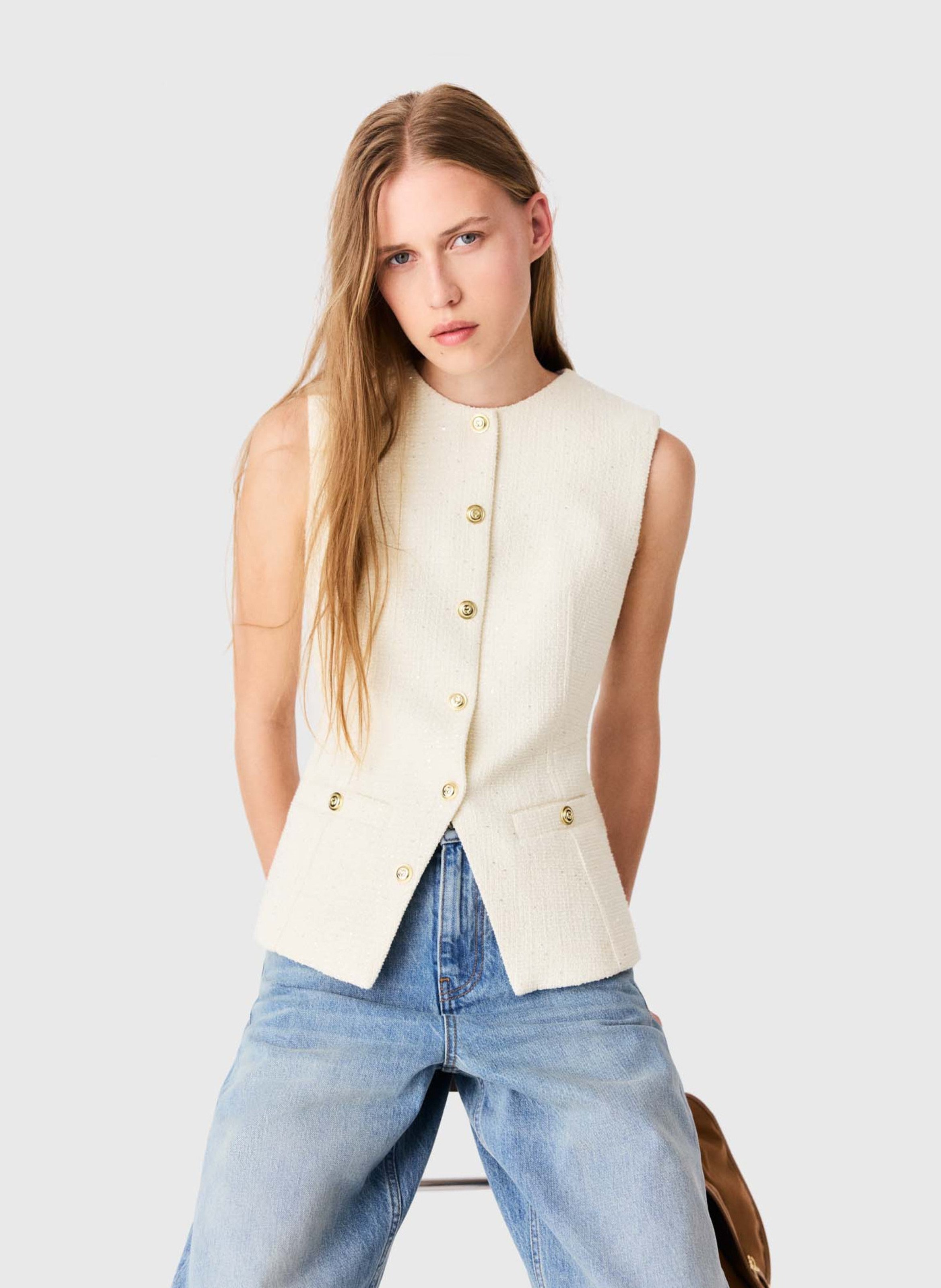 Fitted top in blended cotton MAJE Beige