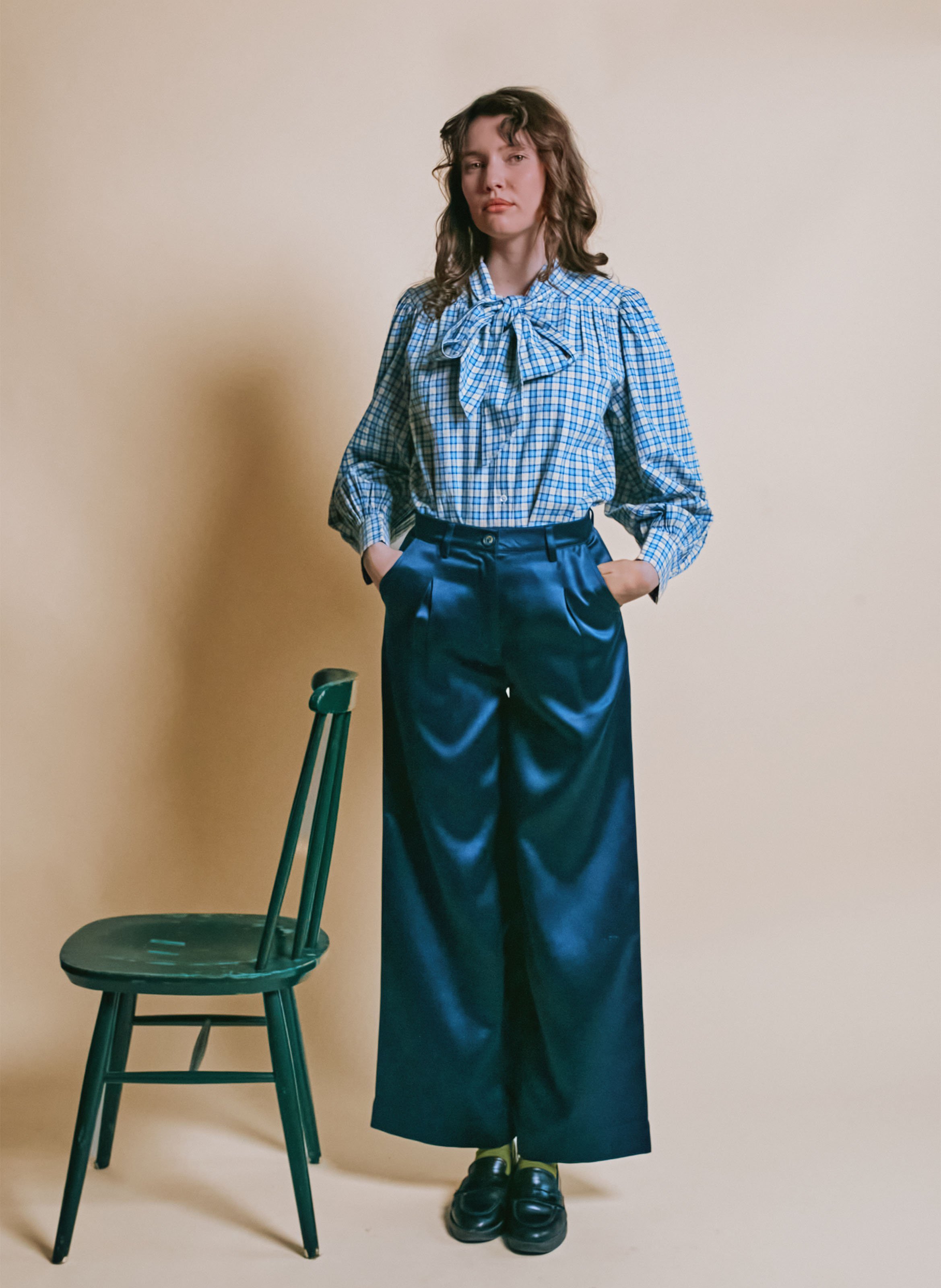 Bluse mit Lavallière-Kragen aus Baumwolle EMILE ET IDA Blau