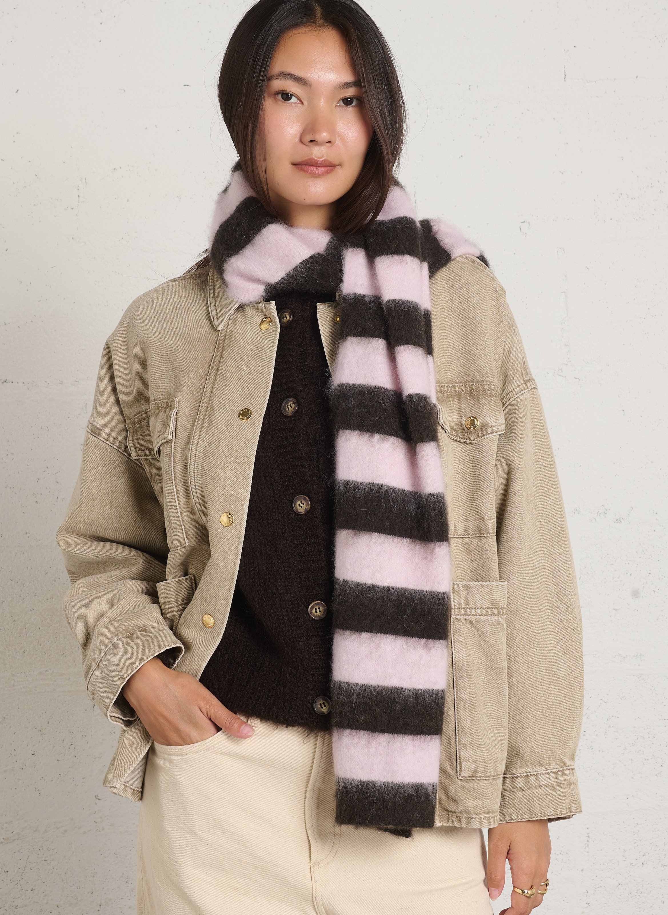 Striped scarf with ribbed trim DES PETITS HAUTS Multicolored