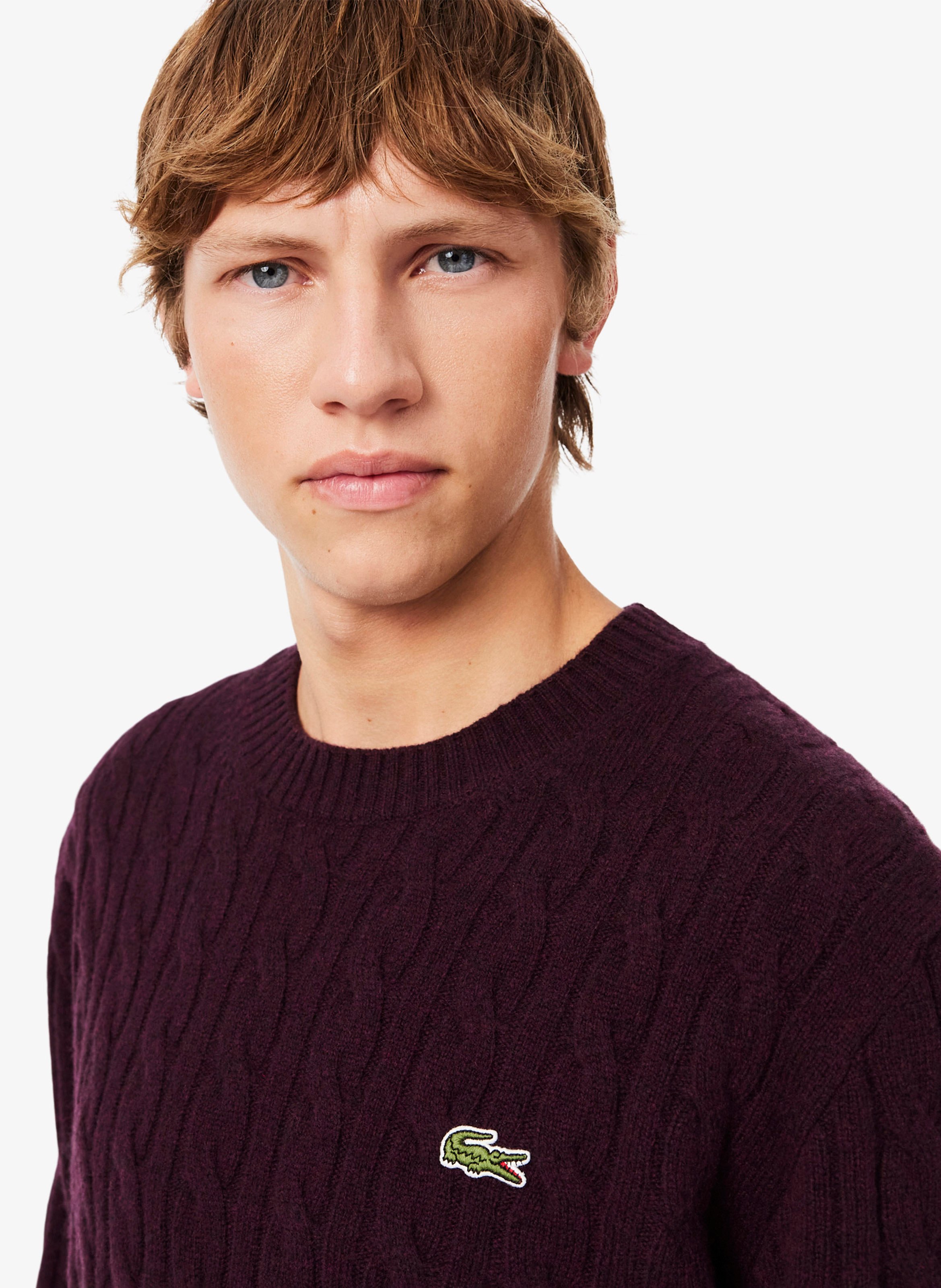 Straight wool cable-knit round-neck jumper LACOSTE Red